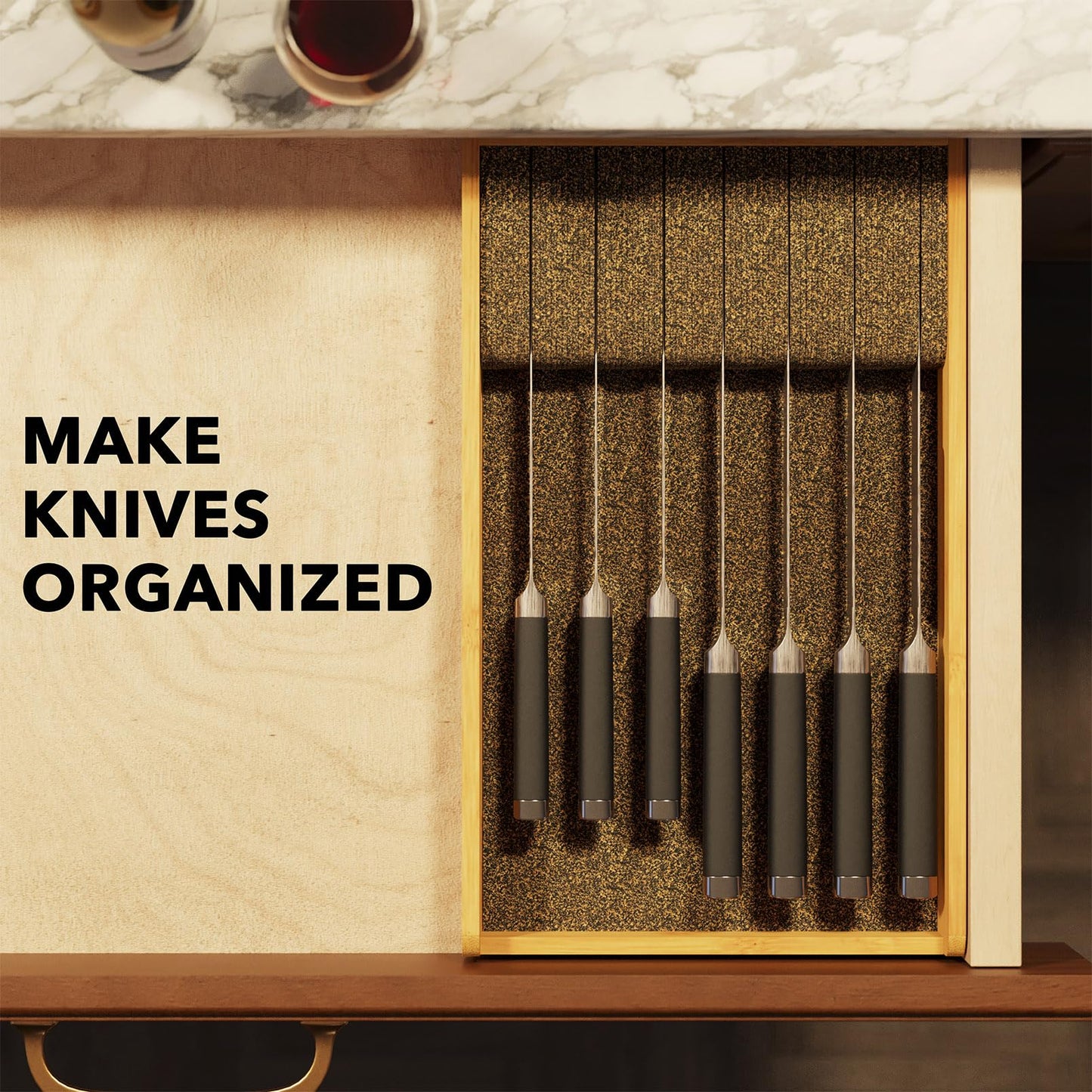 SpaceAid Knife Drawer Organizer 9 inches Wide Bamboo Insert Dock, Kitchen Steak Knives Holder Organizers Block for Drawer in Storage Organization (Medium, Natural)