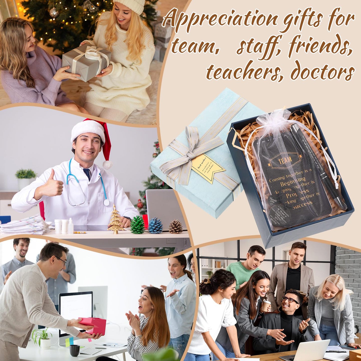 Fulmoon 80 Pcs Employee Appreciation Gifts Set Include Notepad Pen Thank You Keychain Organza Bag, Going Away Retirement Birthday Christmas Team Gift for Member Coworker(Black,Team)