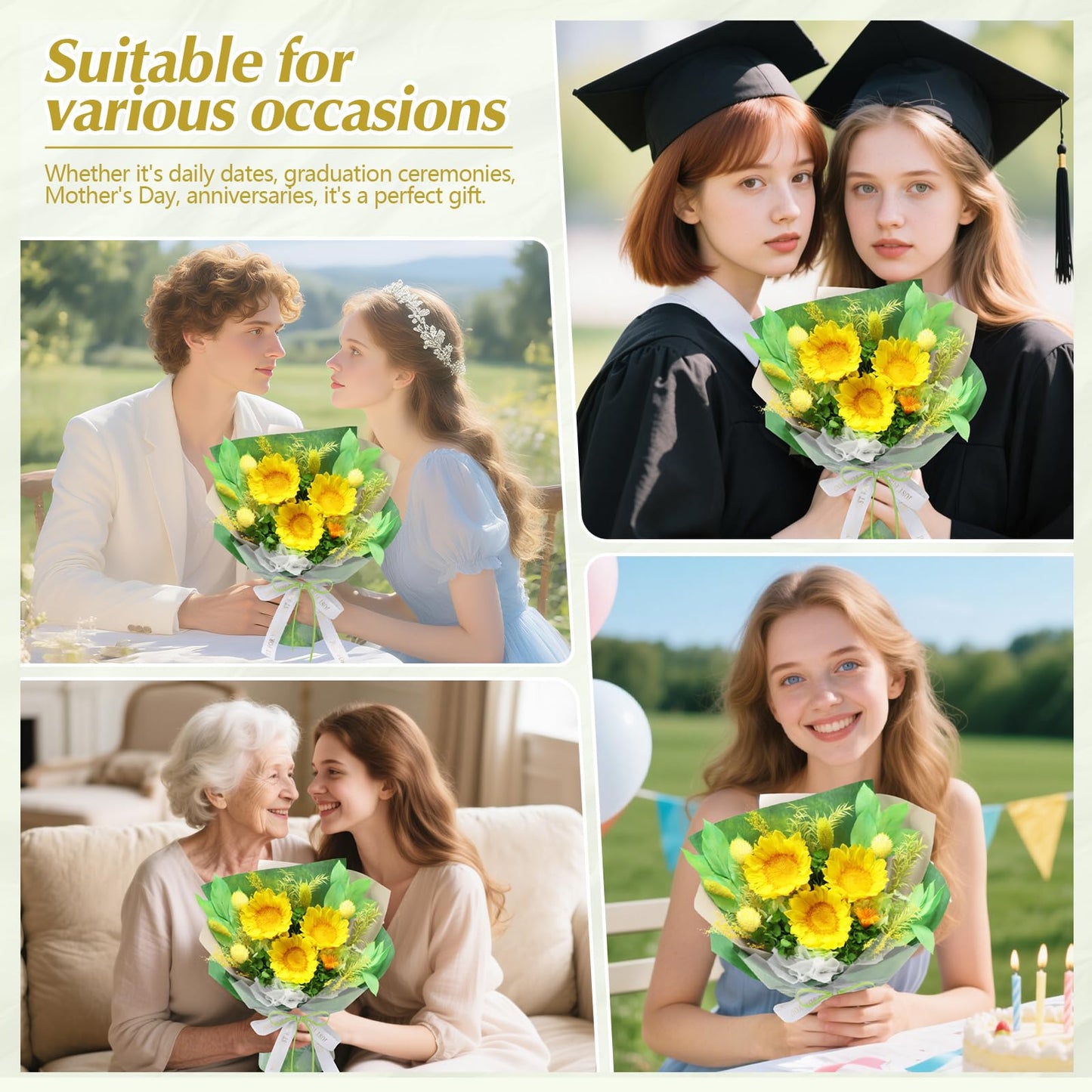 Casaido Preserved Flowers for Delivery, Mothers Day Sunflower Bouquets with Necklace, Forever Flowers Anniversary Birthday Gifts for Women Mom Wife Girlfriend, Eternal Flowers for ValentinesChristmas