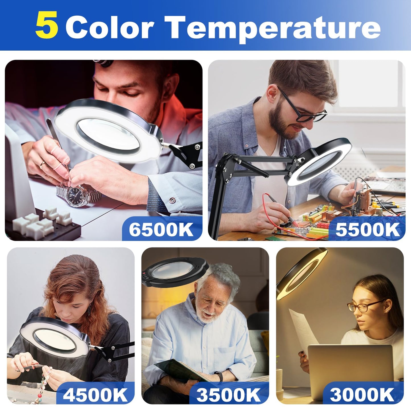 VvLons 15X Magnifying Glass with Light and Stand, 2-in-1 Lighted Magnifying Desk Lamp Dimmable Magnifier Lamp with Light and Clamp Long Arm 84PCS LED Beads Real Glass Lens for Work Close Work Hobby