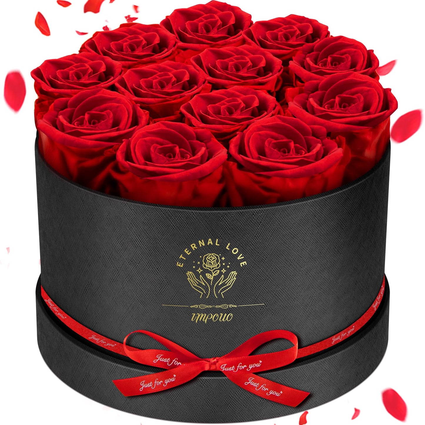 Impouo Forever Flowers,12 Red Roses in A Box, Real Preserved Roses, Birthday Gift for Women, Mother's Day, Anniversary Day- Red Roses