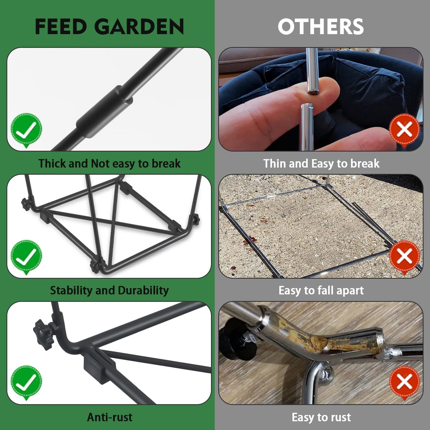 FEED GARDEN Trash Bag Holder, Outdoor Metal Leaf Bag Holder Stand, Garbage Bag Frame Holder for 30-45 Gallon Bags for Leaves, Camping, Yard Weeding, Lawn Party
