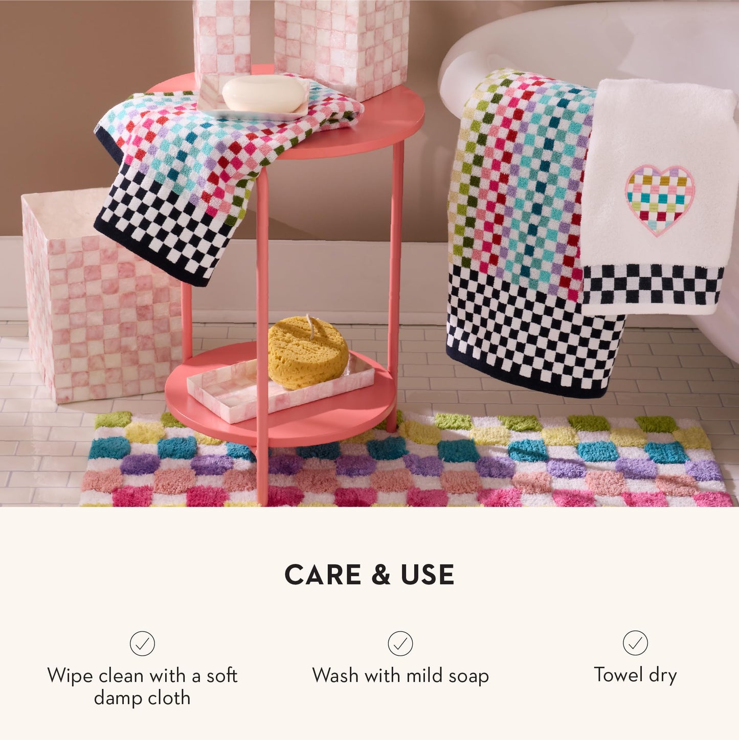 MACKENZIE-CHILDS Capiz Vanity Tray, Rectangular Tray Decor, Pink-and-White Rosy Check