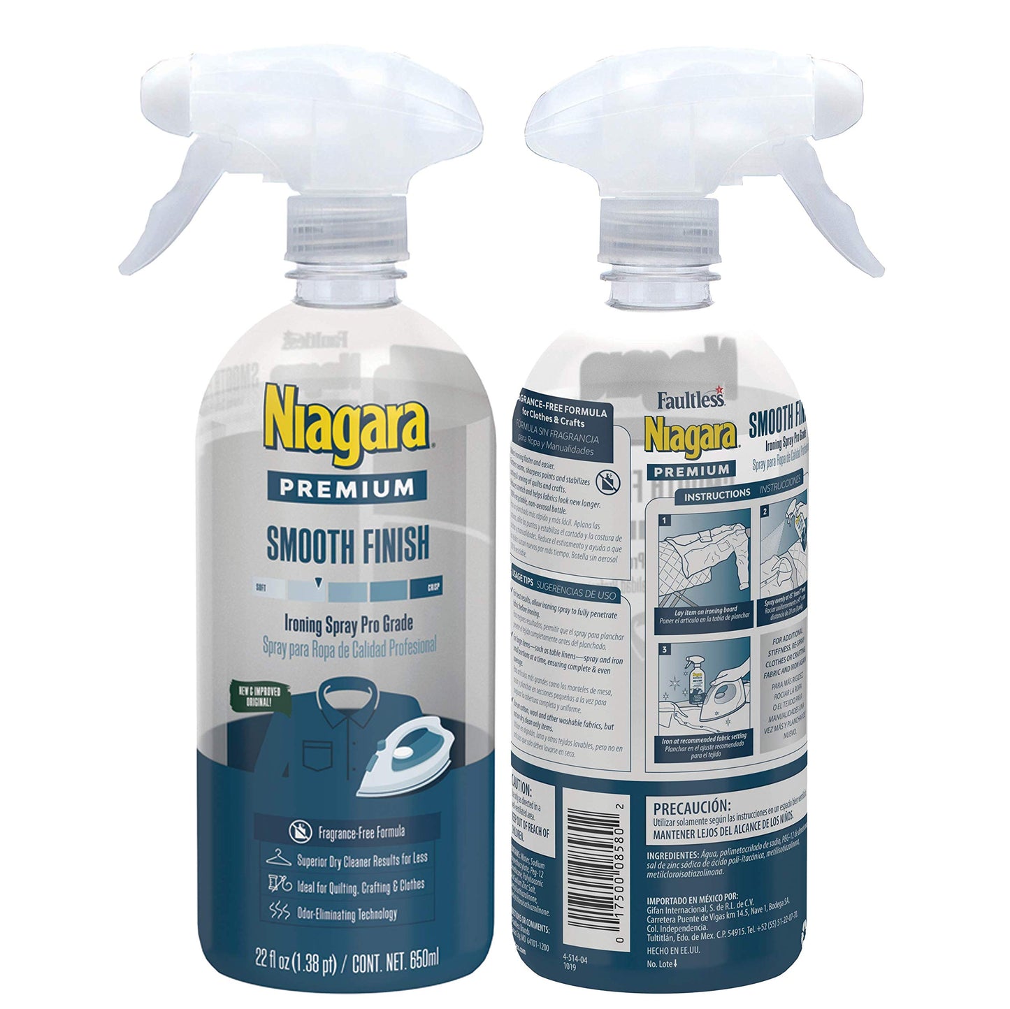 Niagara Spray Starch (22 Oz, 6 Pack) Trigger Pump Liquid Starch for Ironing, Non-Aerosol Spray on Starch, Reduces Ironing Time, No Flaking, Sticking or Clogging, Biodegradable Ingredients, Recyclable