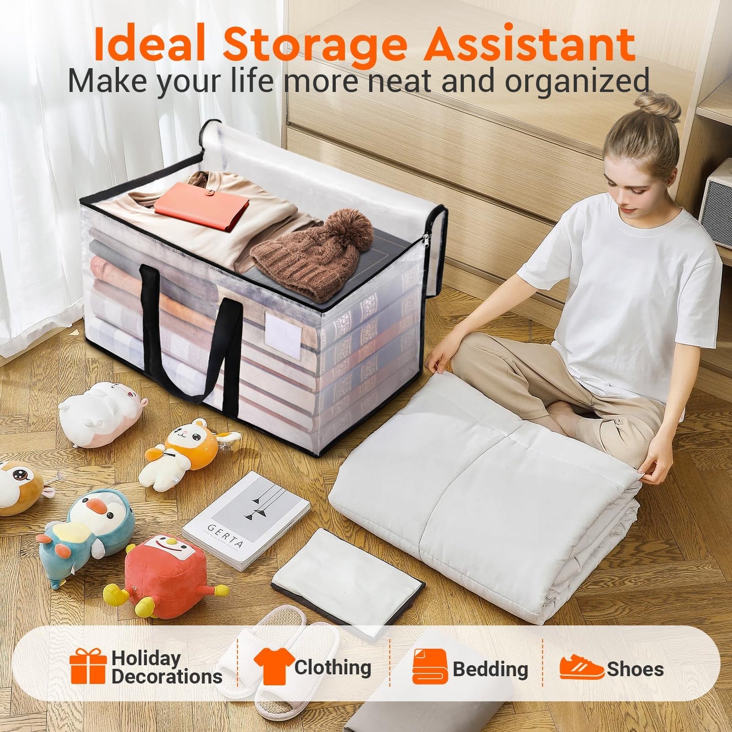 BlissTotes Moving Bags, 10-Pack Storage Bags, Moving Boxes Heavy Duty Extra Large, Moving Totes, Clear moving Bag, Reinforced Handles & Tag Pocket (93L)