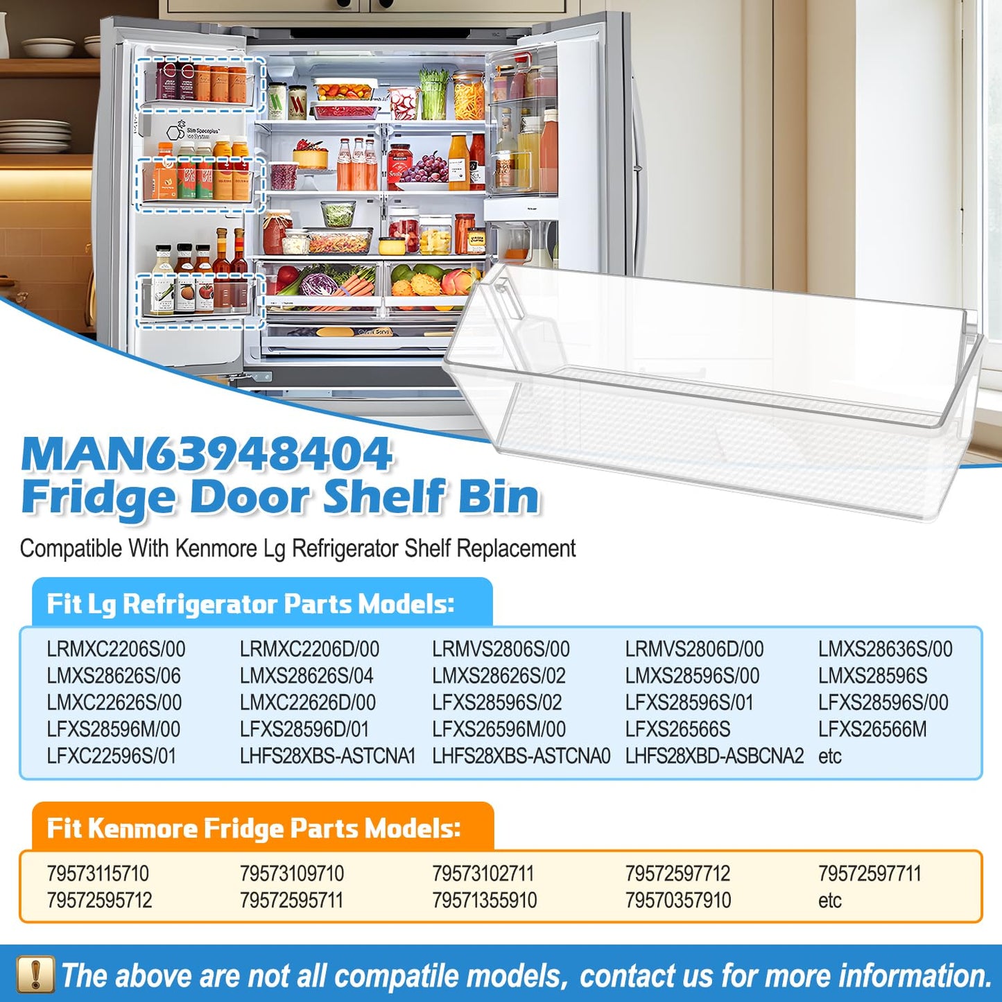 UPGRADED MAN63948404 Refrigerator Door Shelf Bin Compatible with LG Refrigerator Door Shelf Replacement,For Kenmore Fridge Shelf MAN63948401 LFXS26973S LMXS28626S LFXC22526S Door Bin Baskets