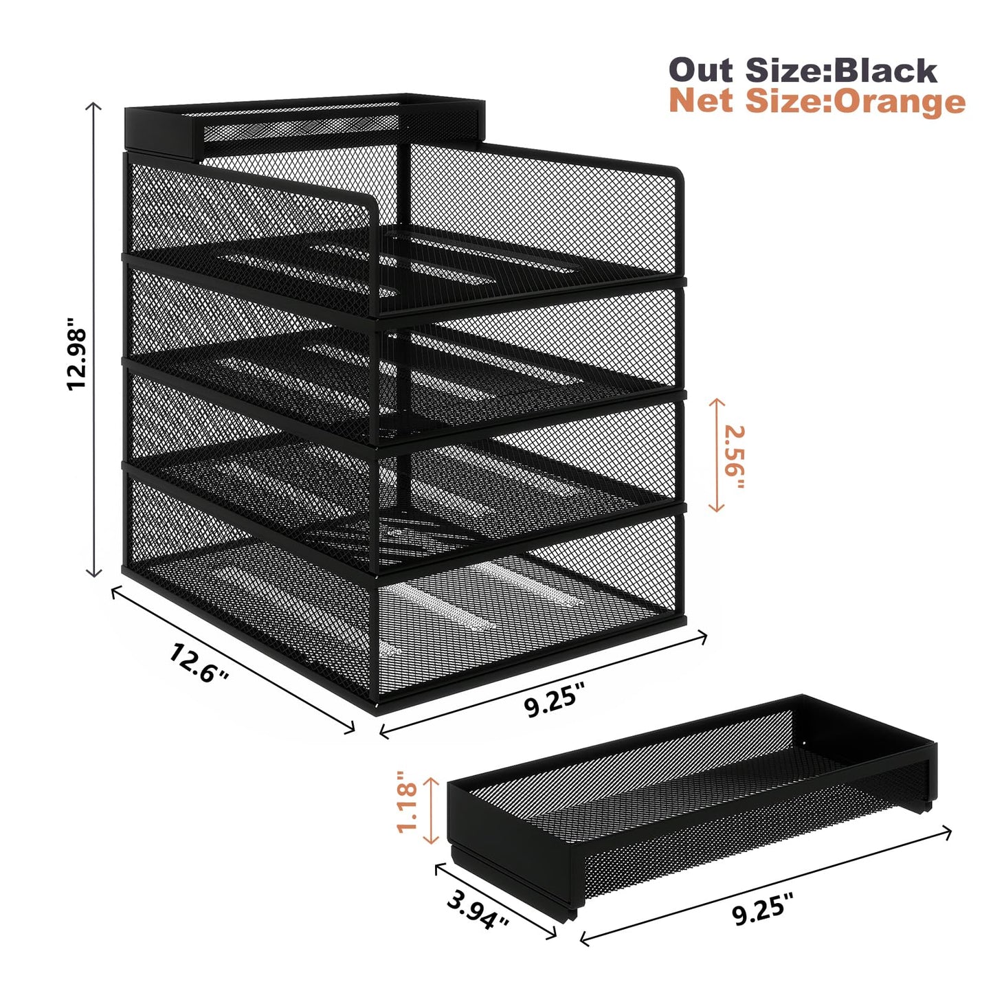 Natwind 4 Tier Stackable Paper Trays for Letter Documents, Desktop File Organizers for Office Supplies, Metal Mesh Desk Organizer，Office Organizer，Letter Trays for Home, Office, School，Black