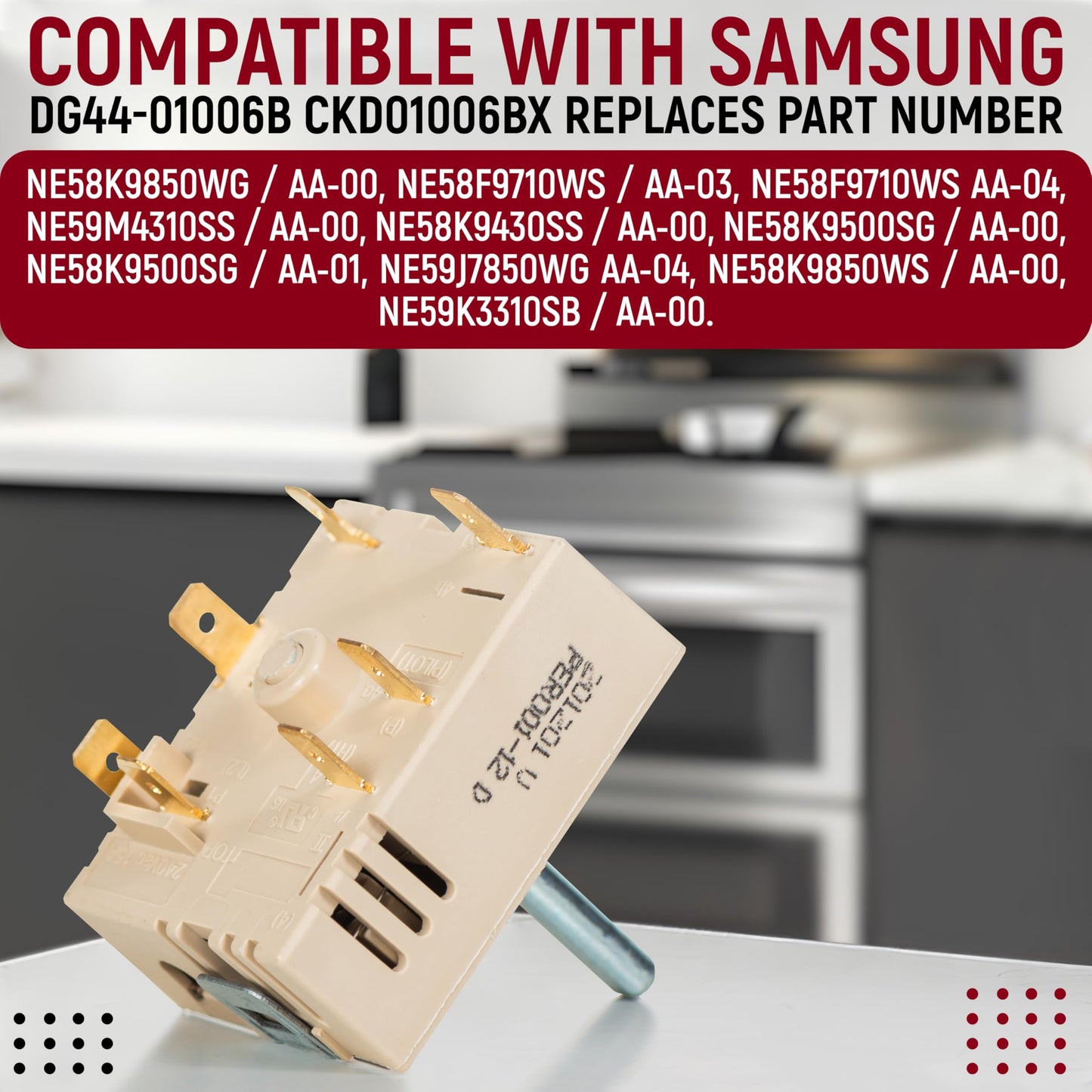 DG44-01006B Dual Burner Infinite Switch Compatible with Samsung Range Stove Oven, Surface Element Control Switch, Replaces PER001-12D, Fits NE59J and NE58K Series
