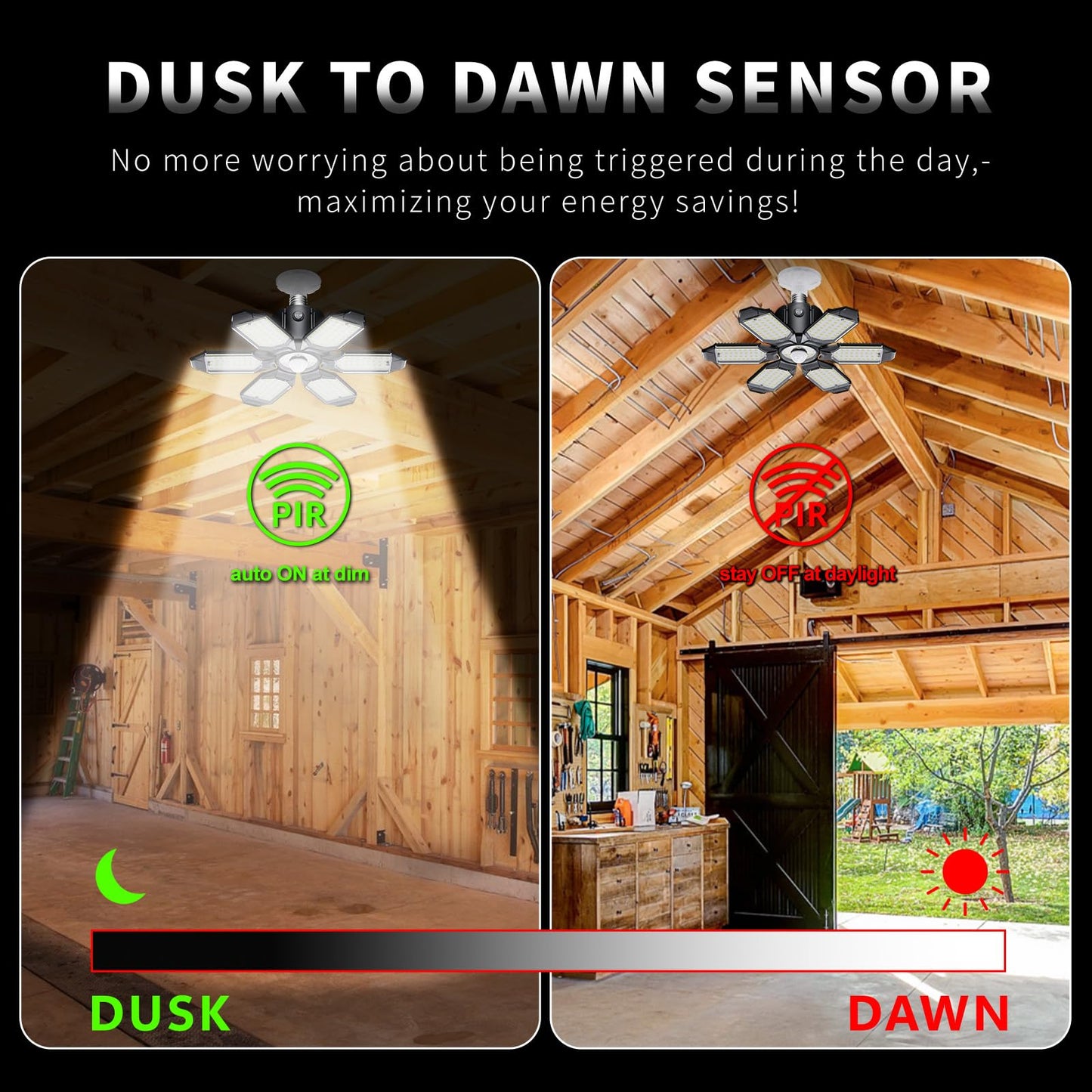 Craftersmark LED Garage Light Motion Sensor - 200W Deformable Garage Lights Ceiling LED, 20000LM Shop Lights Motion Activated, Motion Sensor Light Indoor for Garage, Workshop, Basement,Barn (2 Pack)