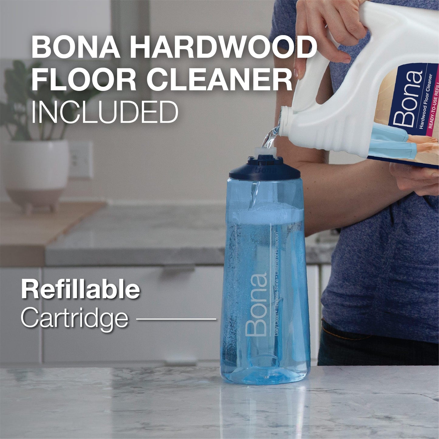 Bona Premium Hardwood Floor Spray Mop System – Durable Aluminum Handle with Secondary Grip and Soft Rubberized Corners to Protect Furniture, Washable Microfiber Pad & Refillable Cartridge