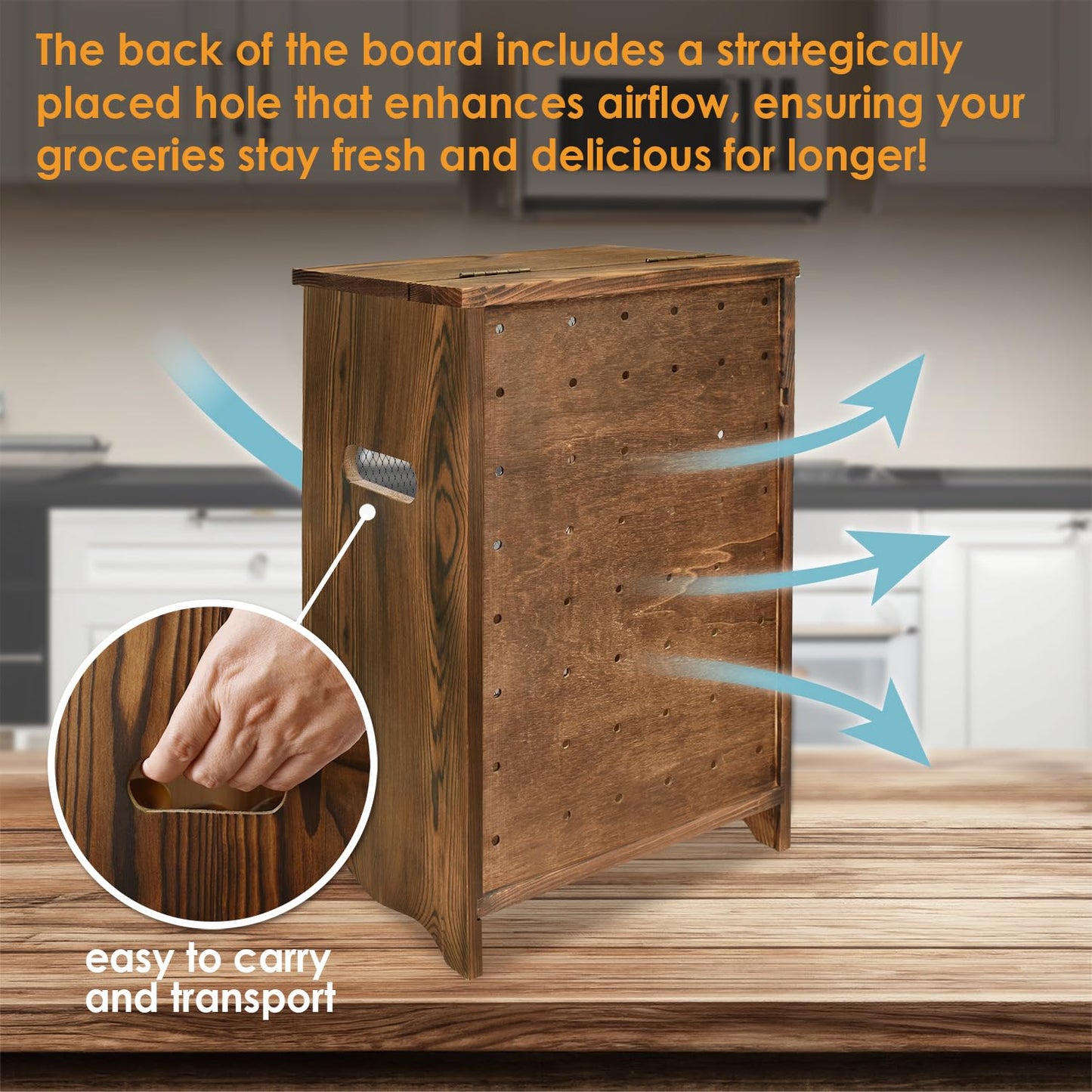 Ikee Design Free Assemble Wooden Countertop Potato and Onion Storage Bin Box,Countertop Cabinet, Wooden Bread Boxes, Potato Storage, Coffee Station, 11.8W x 6.8D x 16H in, Rustic Color