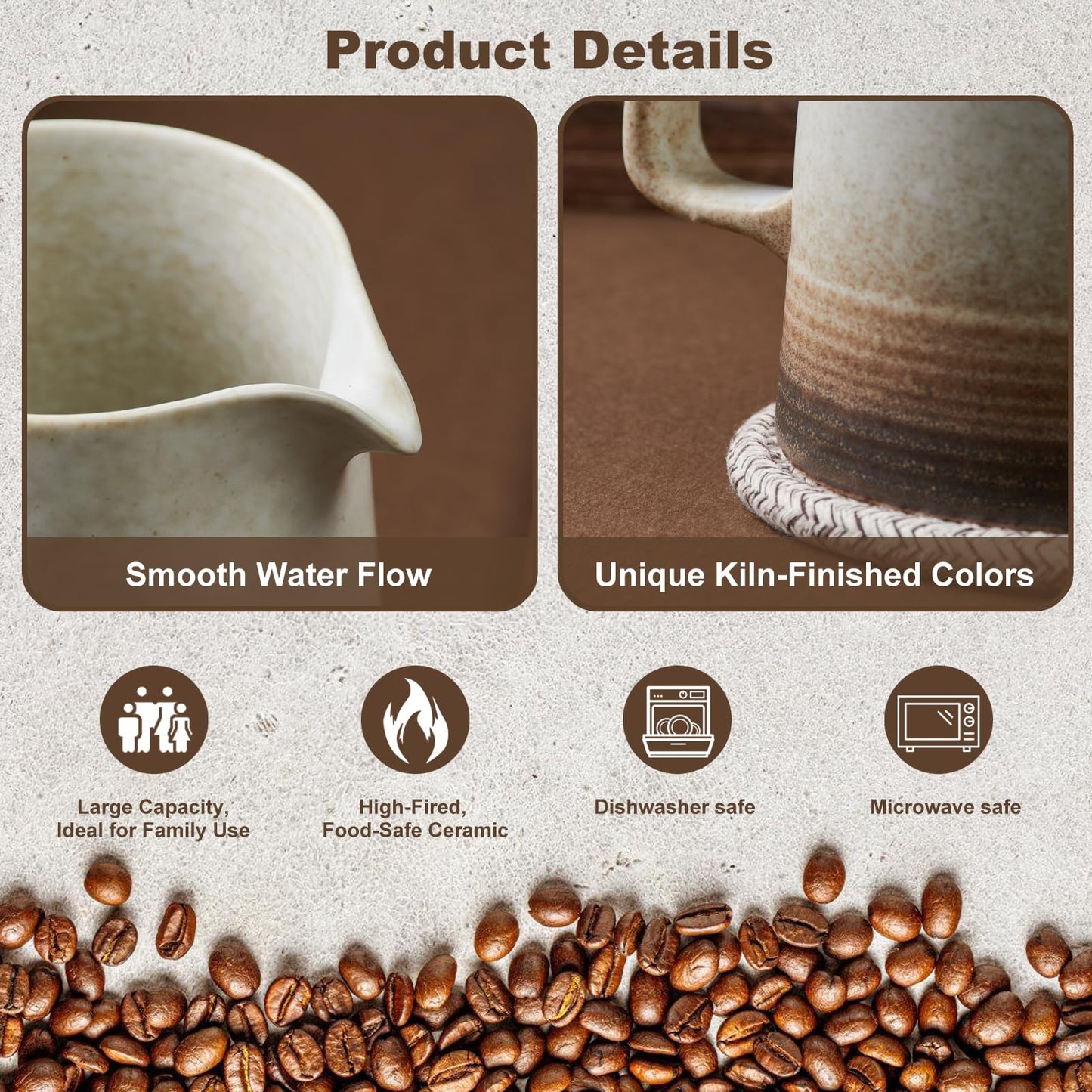 LEIJOCO Pour Over Coffee Maker, Ceramic Coffee Dripper with 40pcs V02 Paper Filter & Coaster, 18.2oz/540ml Flower Shape Pour Over Coffee Filter set (Brown Gradient Set)