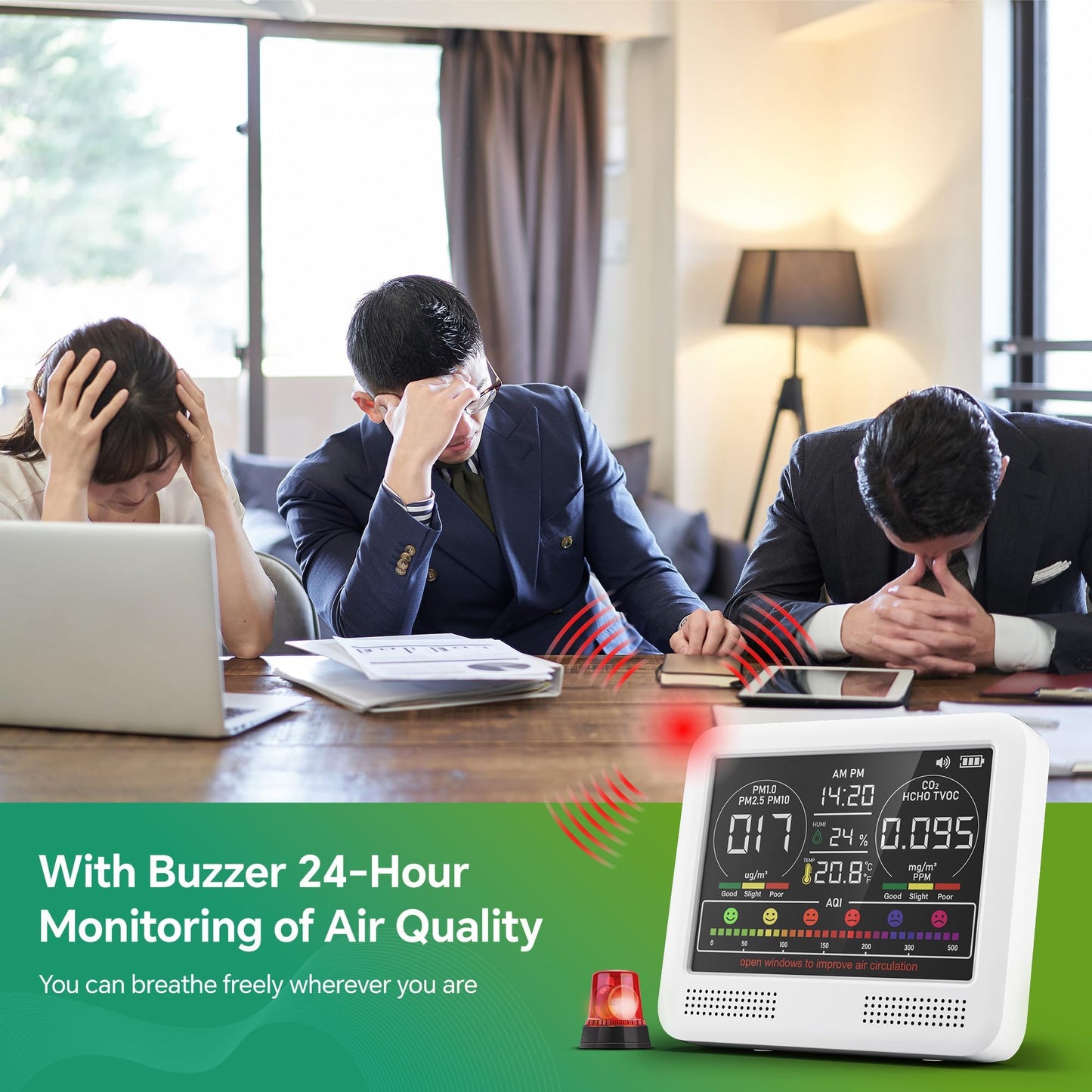 16 in 1 Air Quality Monitor Indoor with 7AQI & Alerts, Air Quality Meter for CO2, TVOC, PM1.0 PM2.5 PM10, HCHO, Temperature Humidity | AQI & Time | Air Detector for Home Office (White)