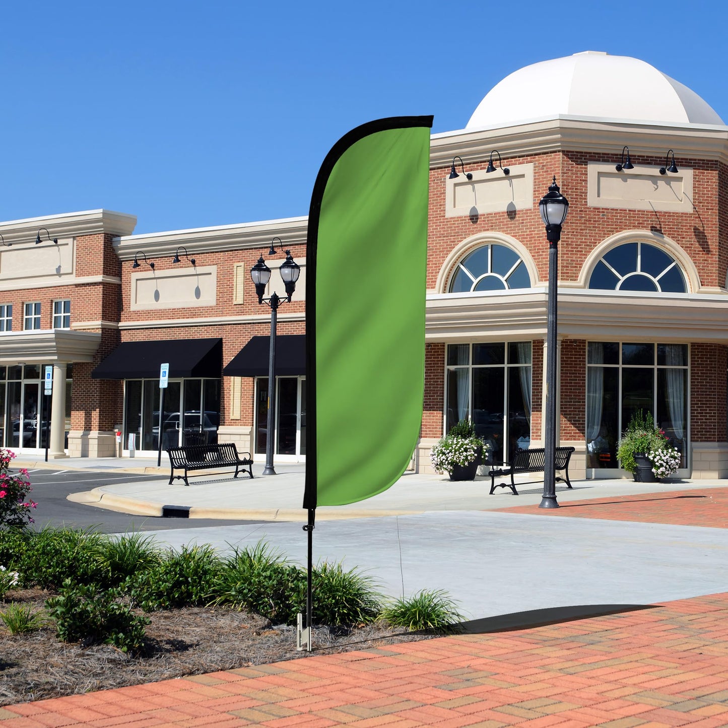 LookOurWay Feather Flag Pole Kit - 7 Feet Tall Advertising Flag Banner with Fiberglass Pole Set and Ground Spike for Business Promotion - Solid Colors - Light Green