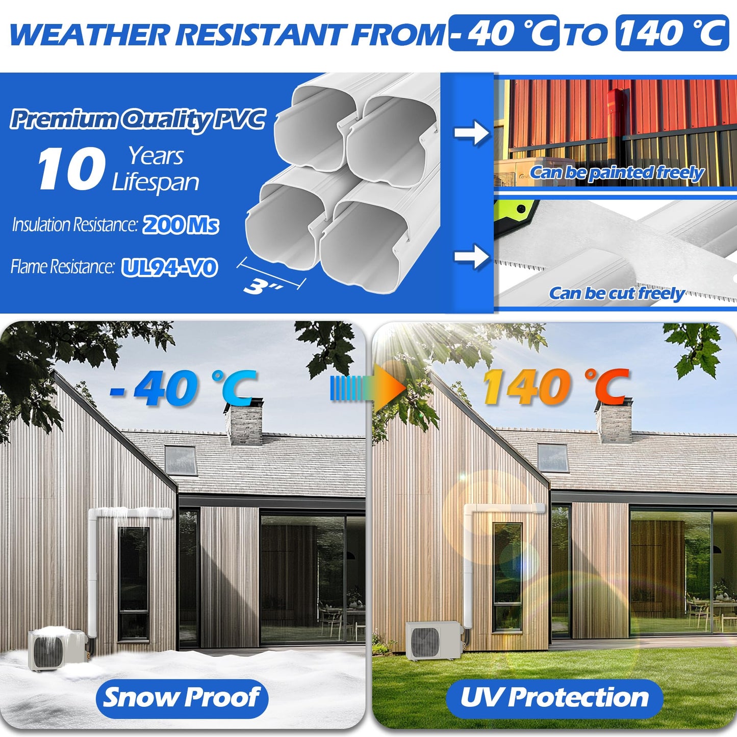 TAKTOPEAK 3'' 17 Ft [Quick Installation] PVC Decorative Line Cover Kit for Ductless Mini Split Air Conditioners, Central AC and Heat Pump Systems