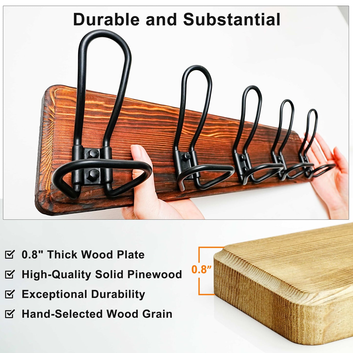 Dseap Coat Rack Wall Mounted - Heavy Duty Farmhouse Rustic Wall Coat Hanger with 5 Wire Hooks for Clothes Hat Jacket Towel, RusticWire, G25A, Rustic Brown & Black, Pack of 2