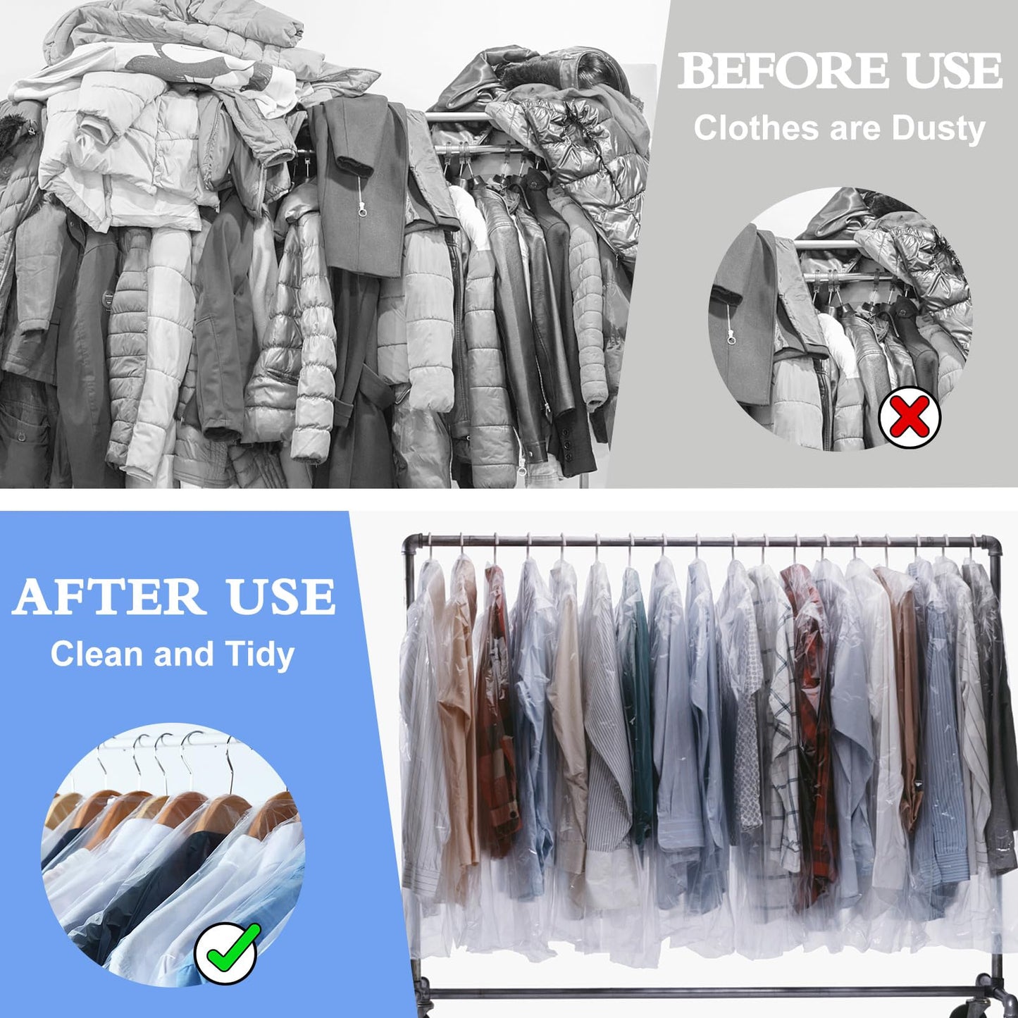 AYZTKUX 100 Pack Dry Cleaning Plastic Bags, Dry Cleaners Bags for Clothes, Clothes Covers for Home Storage, Travel, Moving (35.4 x 23.6 In)
