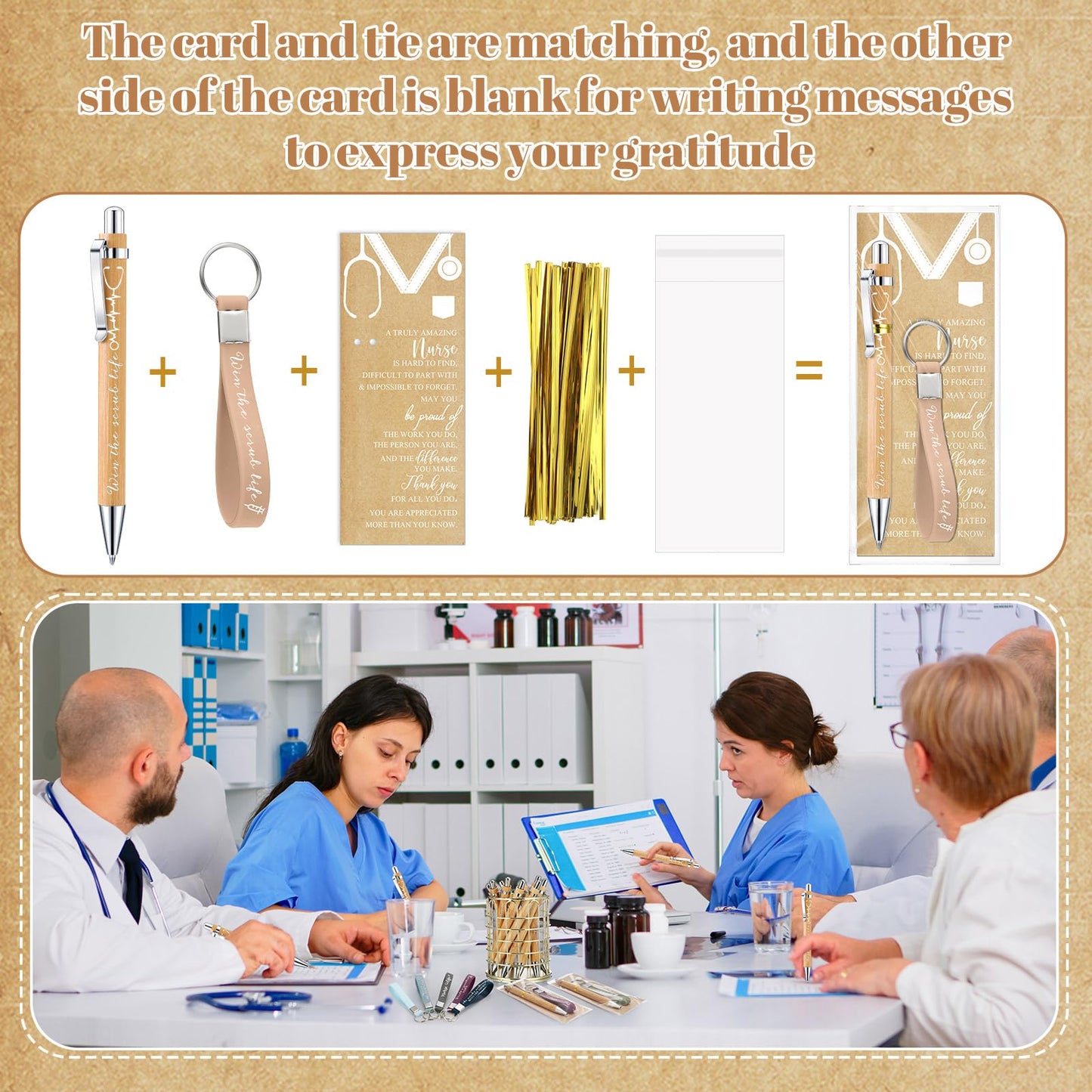 Jetec 60 Sets CNA Week Gifts Nurse Graduation Appreciation Gifts Bulk for Nursing Students Coworkers Employees Doctor Team Staff Office Include Bamboo Pen Card Keychain