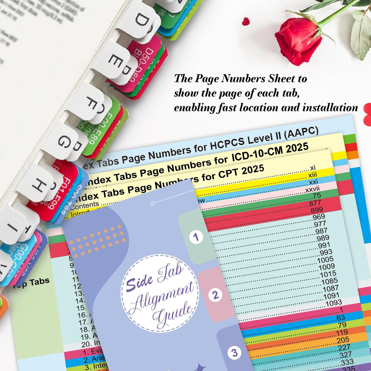 Index Tabs for CPT, AAPC Version ICD-10-CM & HCPCS Level II 2025, 3 Set Bundle, Complete Book Tabs Set (Book not Included), Color-Coded with Code Ranges, Laminated & Waterproof & Repositionable