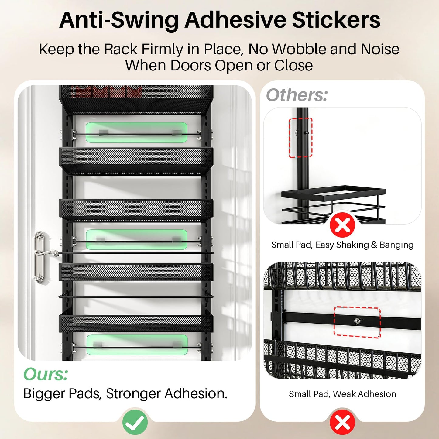 SNTD 8 Tiers Over the Door Organizer - Height Adjustable Pantry Organizers and Storage with Dense Mesh Baskets, Anti-Swing Hanging Door Spice Rack for Kitchen Bathroom (Black, 17" W x 6" D x 69" H)