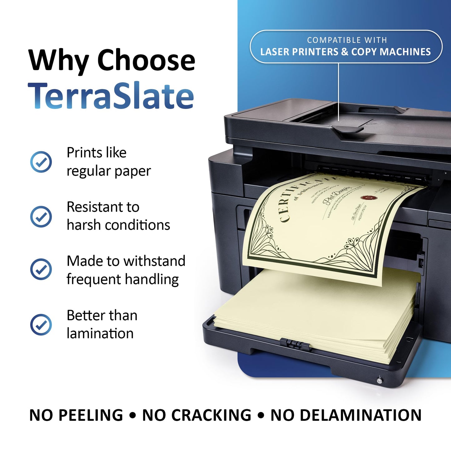 TerraSlate Waterproof Paper, Rip-Proof Colored Paper, Ivory, 25 Sheets, 5 Mil (24lb Bond), 8.5" x 11", Laser Printer and Copy Machine Compatible
