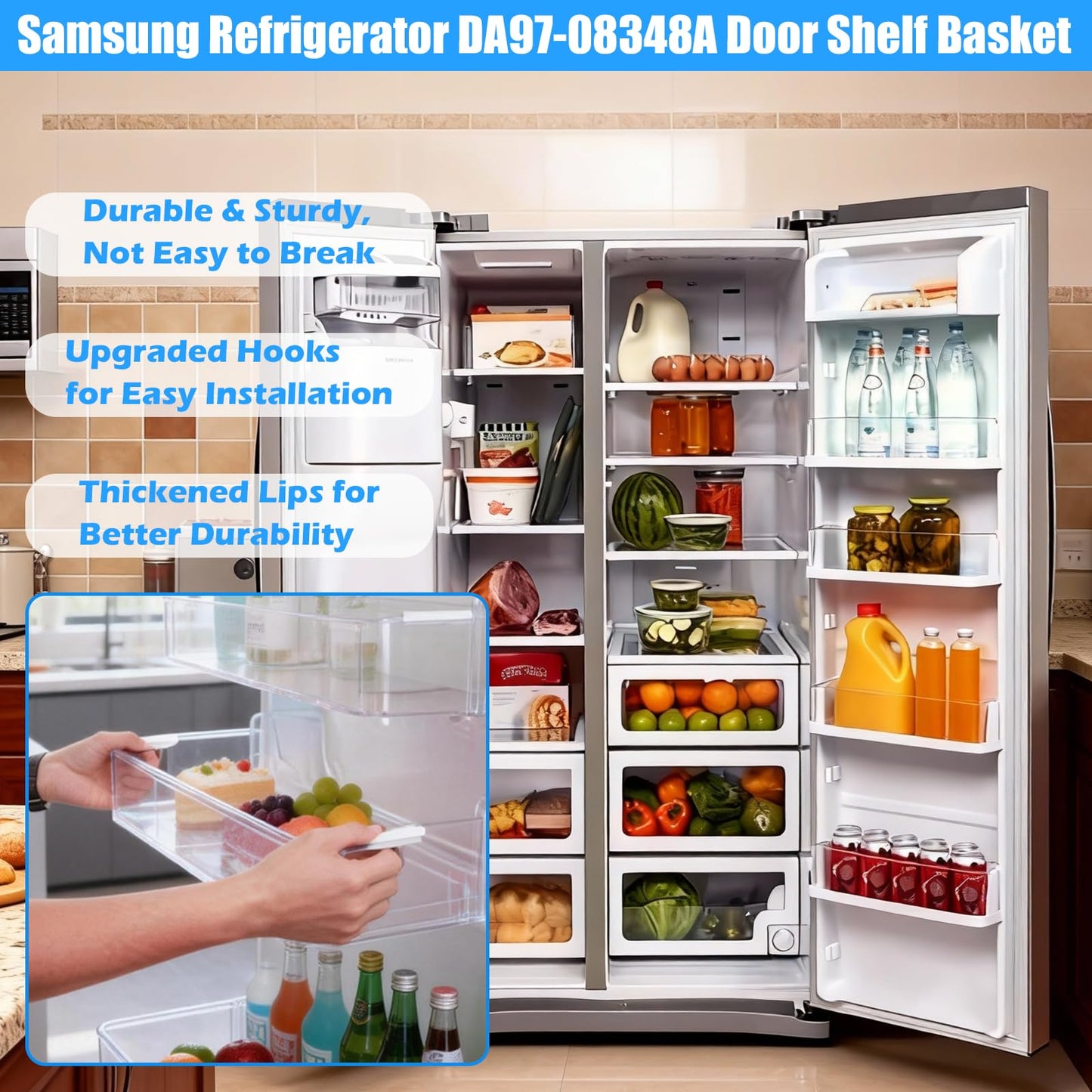 (2 PACK) UPGRADED DA97-08348A Refrigerator Door Shelf Bin Compatible with Samsung Refrigerator Part RS265TDRS RS25H5111BC RS25H5111SR Door,For DA63-05215A Samsung Middle Door Bin Shelves Replacement