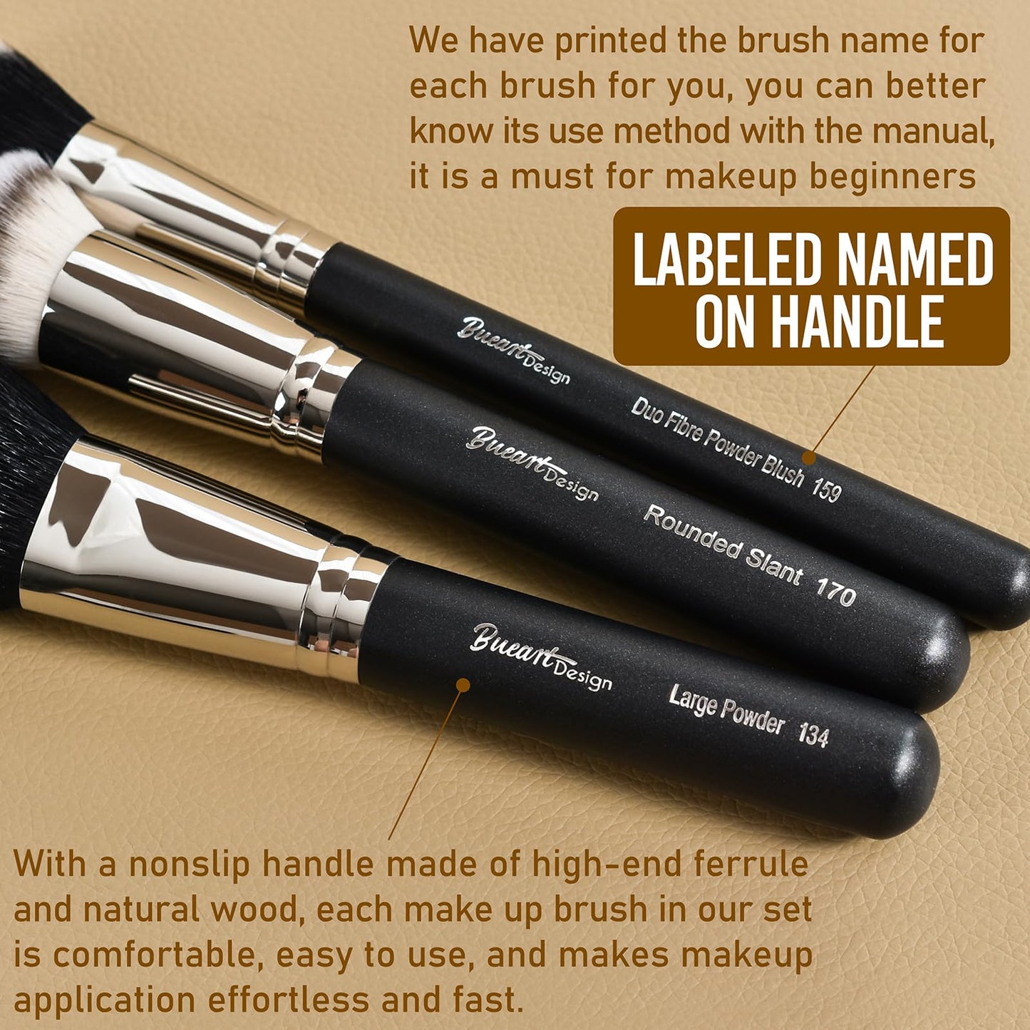 Makeup Artist MUST HAVES 42Pcs Makeup Brushes Set with Real Natural Goat Hair By BUEART DESIGN (42Pcs Matte Pearl Black)