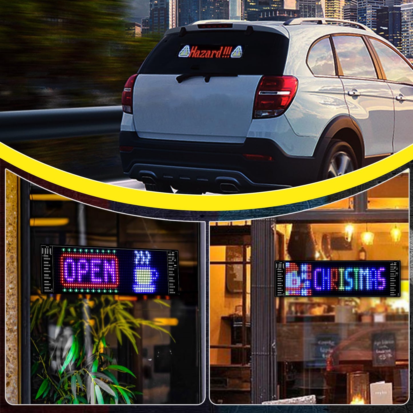 Programmable Car Sign | Message Scrolling LED Display for Indoor | Flexible Advertising Sign | Bluetooth APP | Custom Editor Animations/Text/Graffiti