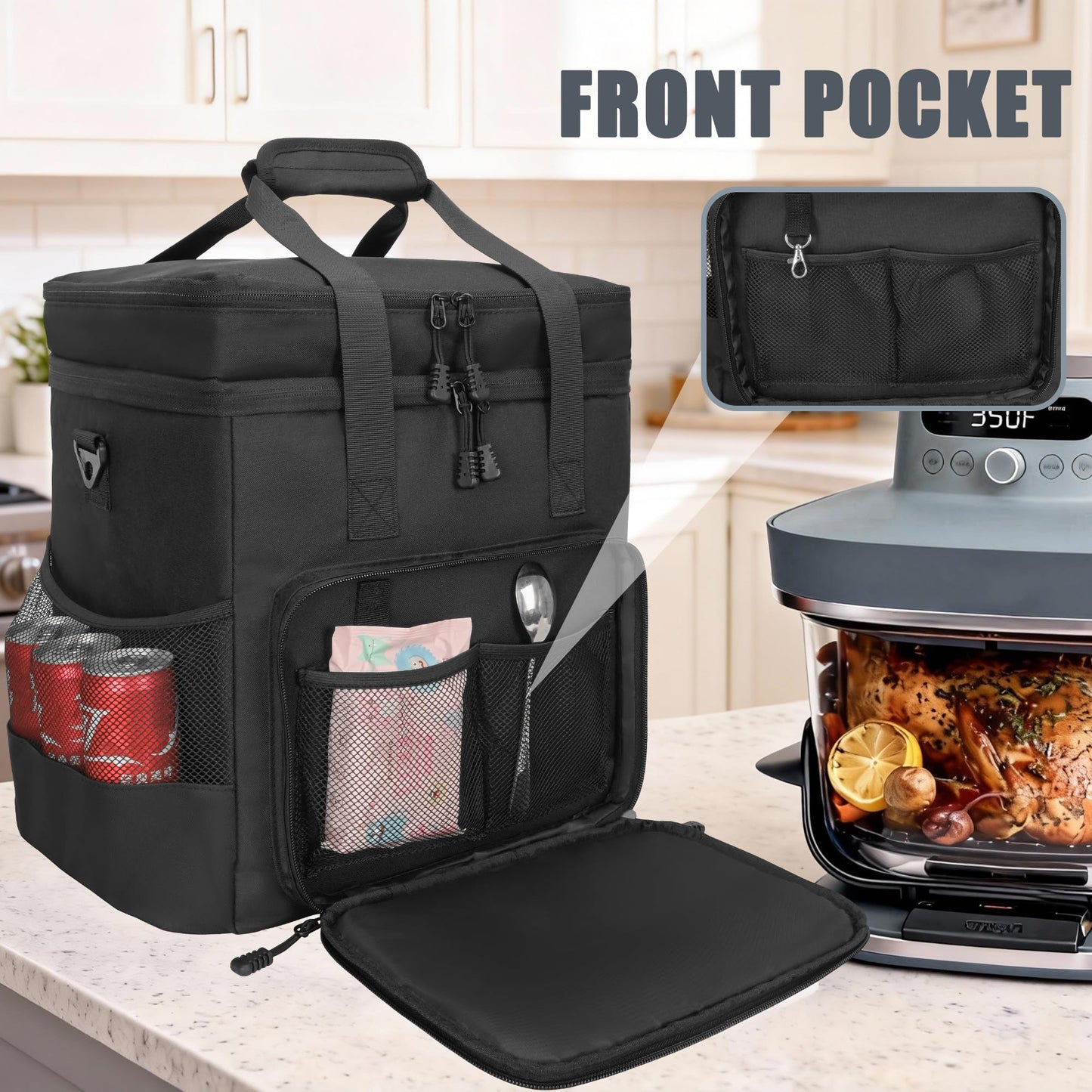 FURIMETY Air Fryer Carrying Bag Compatible with Ninja Crispi Pro 6-in-1 Glass Air Fryer, Double Layer Insulated Storage Bag for Ninja Crispi 6qt & 2.5qt Glass Containers, Quilted Black