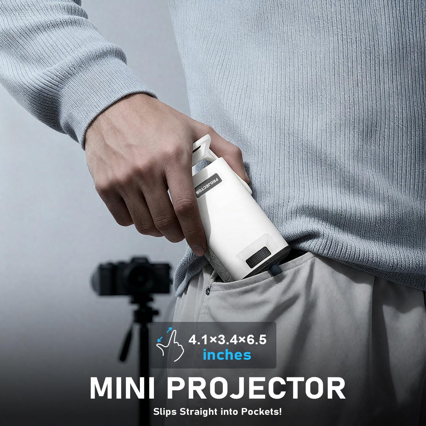 【Ivory Projector & Built-in Apps】 XuanPad Mini Projector with Wi-Fi and Bluetooth, Full HD 1080P Smart Portable Projector with 210° Stand, Auto Vertical Keystone, Compatible with HDMI/USB/TV Stick