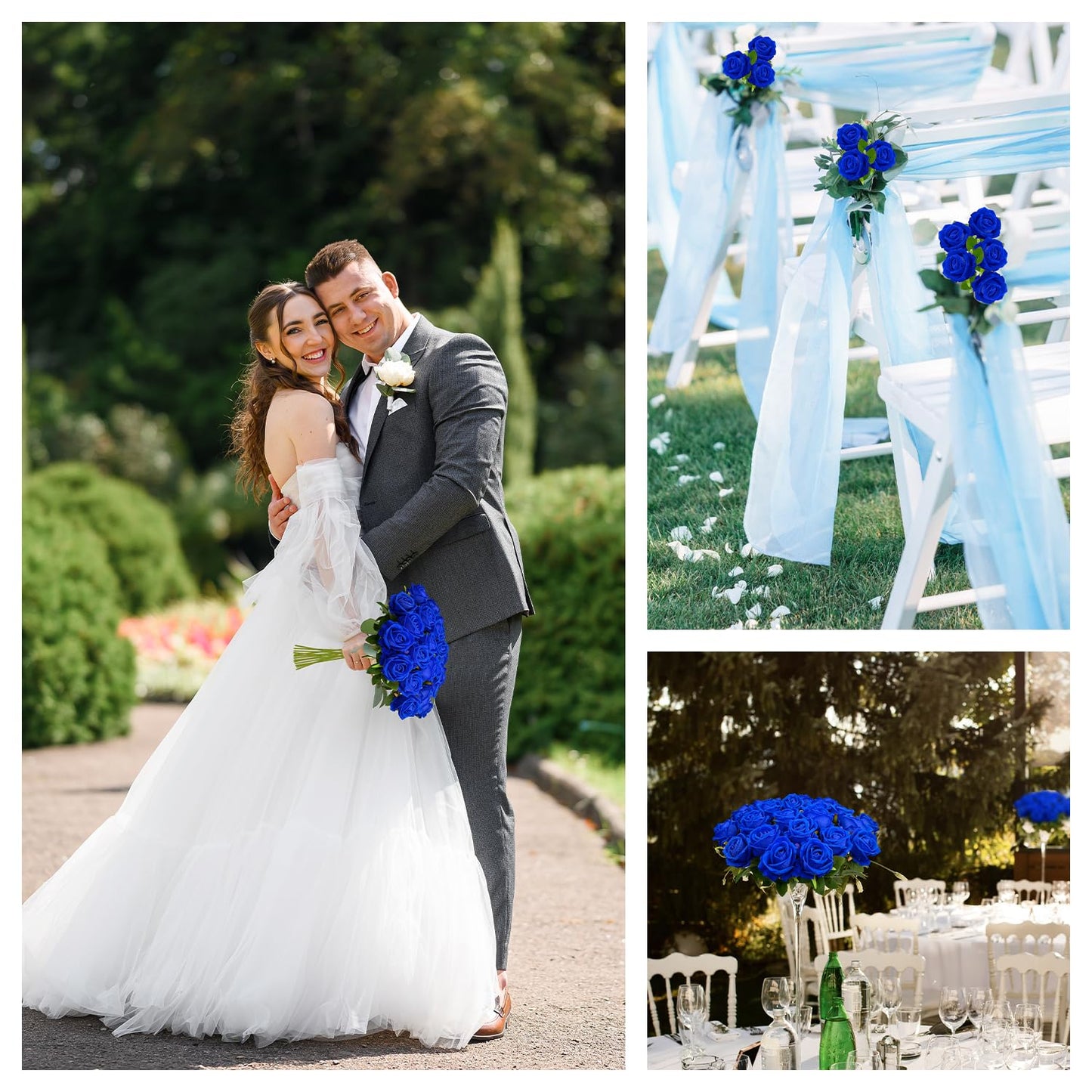 Wondrus Bulk Artificial Flowers 50 PCS, Fake Velvet Silk Blue Roses with Long Stems Realistic Bouquet for Wedding Centerpieces, Faux Arrangement for Home Table Decor