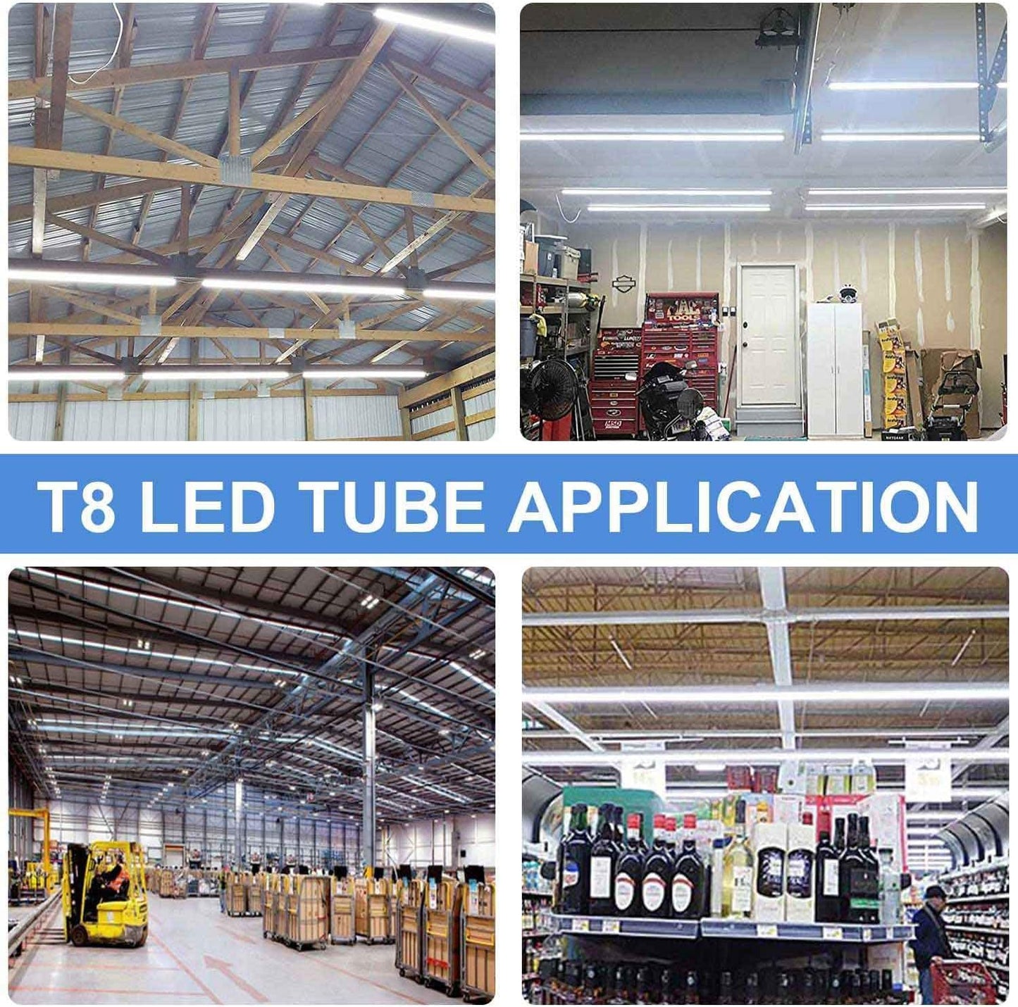 10Pack 4FT LED Shop Light - 50W 8000LM 6500K Linkable Clear Cover T8 LED Tube Light for Workshop, Warehouse, Basement - Plug and Play