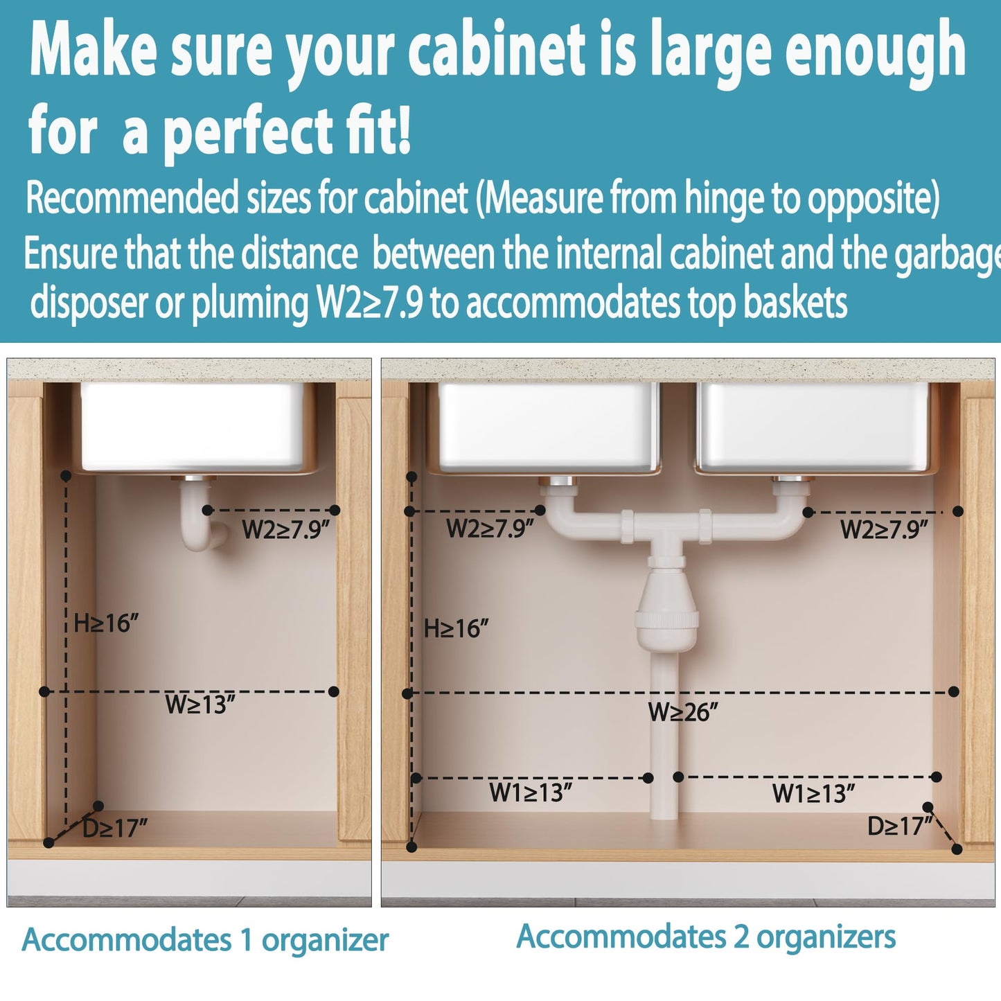 Liuoud Under Sink Organizer 2 Pack, 2 Tier Slide Out Large Capacity Height Adjustable Under Sink Organizers and Storage for Kitchen Bathroom Cabinet, White