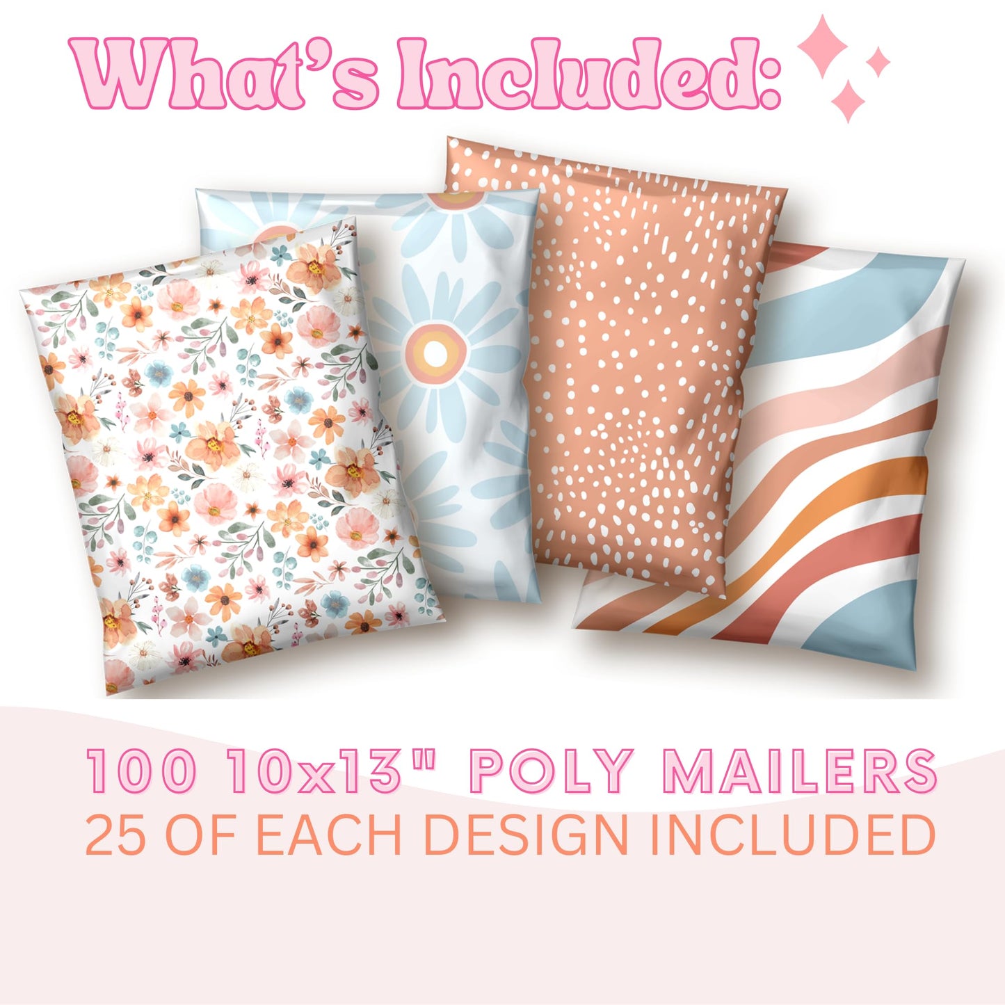 Picksie Mailers - Boho Poly Mailers 10x13 100 Pack Bundle Bulk Polymailers Shipping Supplies for Small Business Boutique Envelope for Clothing Cute Designer Plastic Bags - Boho Bundle
