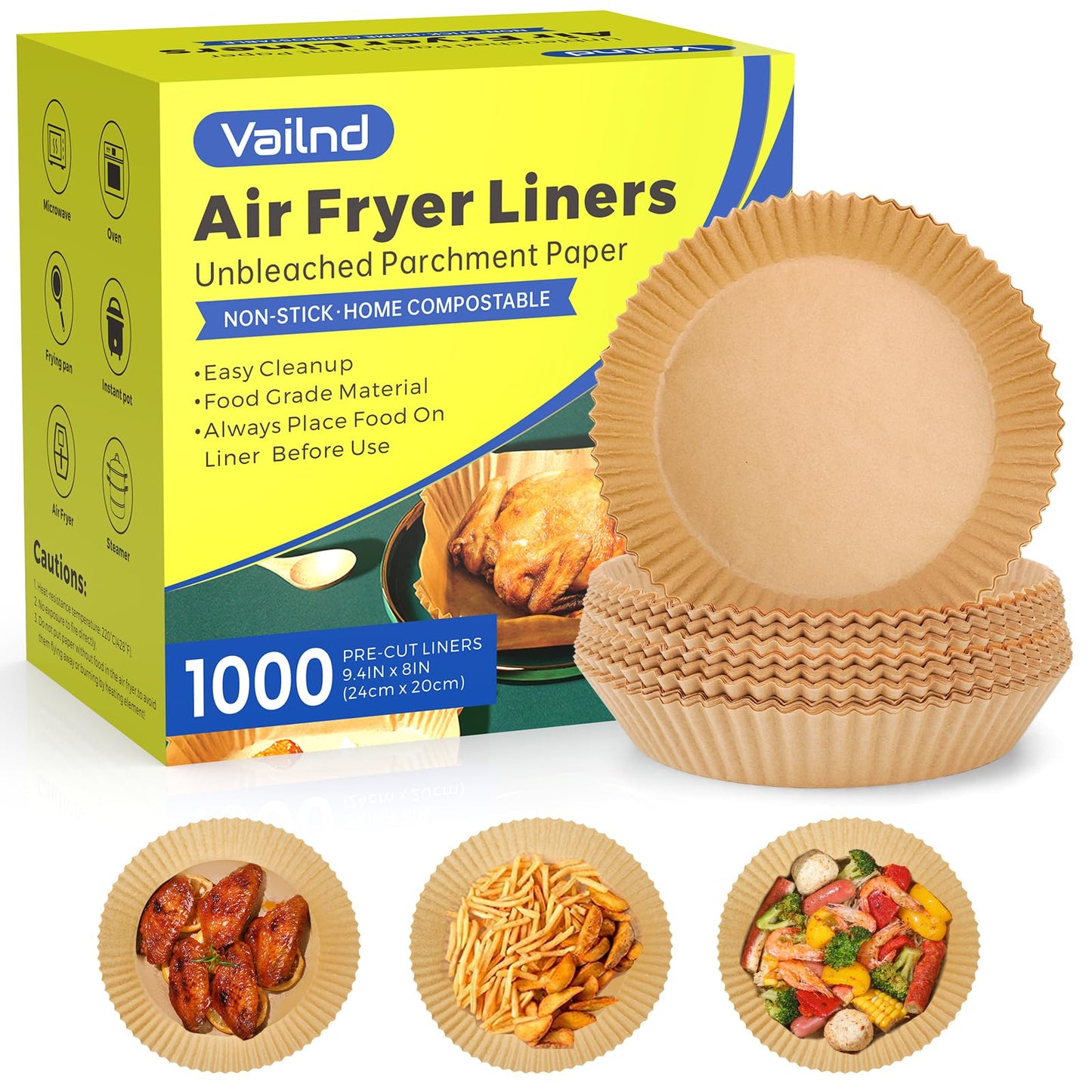 1000 Pcs Air Fryer Paper Liners, 8" Round Air Fryer Liners Disposable, Parchment Paper for 5-8 qt Airfryer Basket, Non-Stick Baking Papers