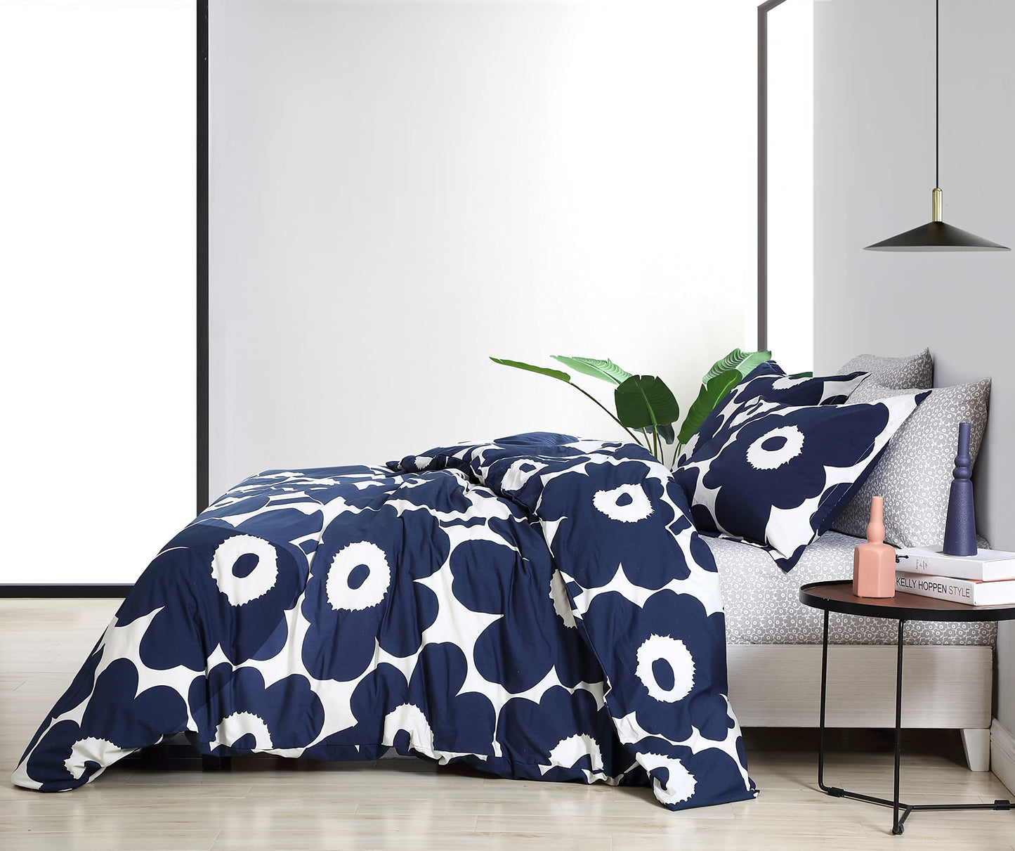 MARIMEKKO - King Duvet Cover Set, Cotton Bedding with Matching Shams & Botton Closure, All Season Home Decor (Unikko Indigo, King)