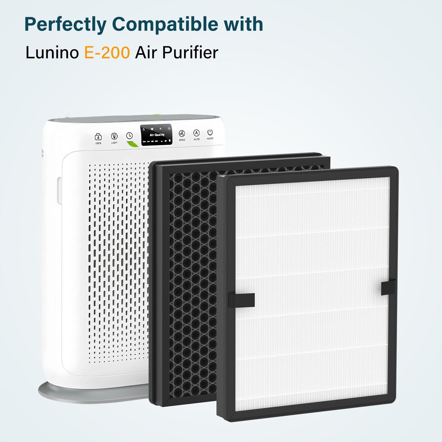 FCFMY 4 Packs E-200 True HEPA Replacement Filter Compatible with LUNINO E-200 Air Cleaner Purifier for Home Large Room up to 1740sq.ft with Extra 10 pcs Aroma Pads
