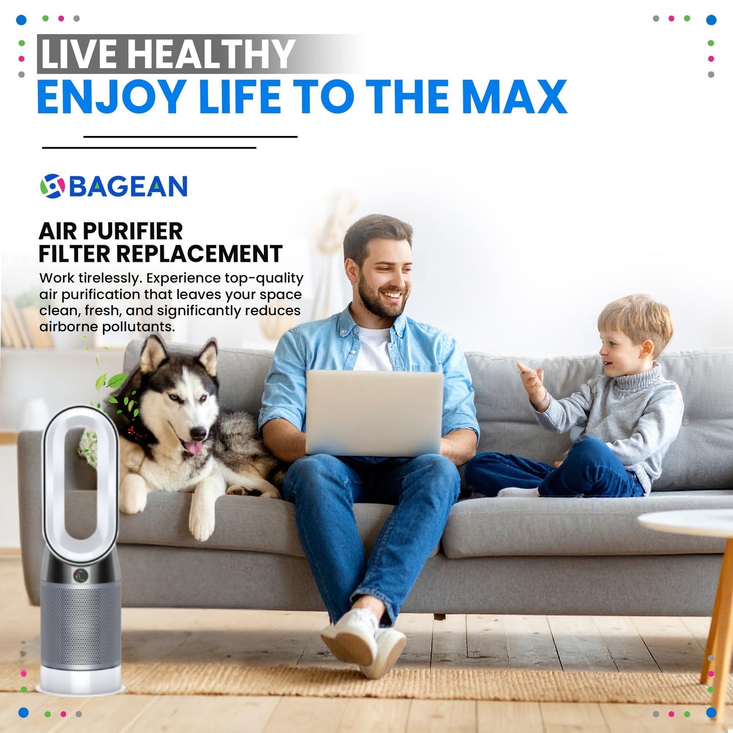 Bagean 360 Combi Glass HEPA Filters Compatible with Dyson Air Purifier Filter TP07 HP07 TP10 HP10 Pure Cool Hot Fan Dyson Filter Replacement - H13 True HEPA and Carbon Purifies 99.98% Particles (1-Pk)