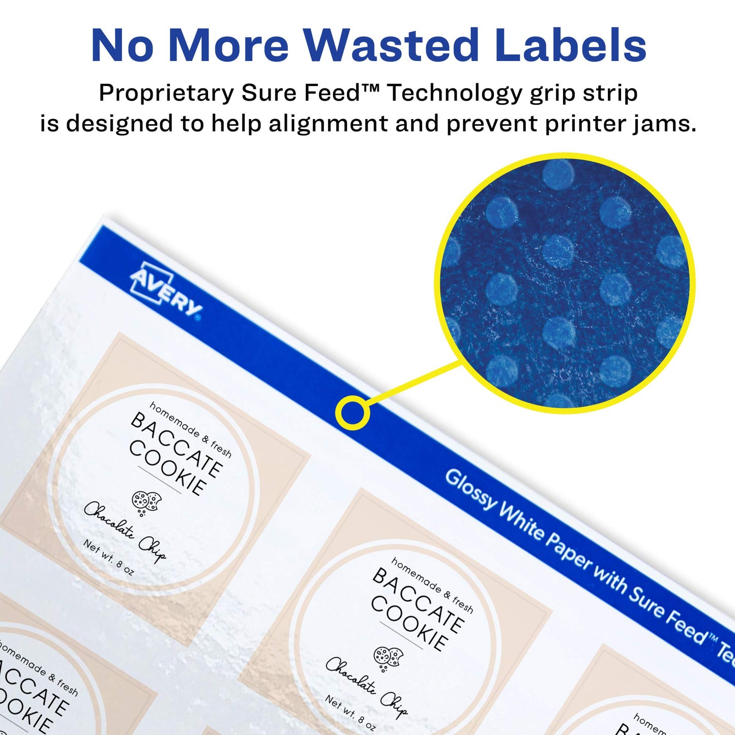 Avery Square Labels, Sure Feed Technology, 3" x 3", 150 Glossy White Labels (36482)