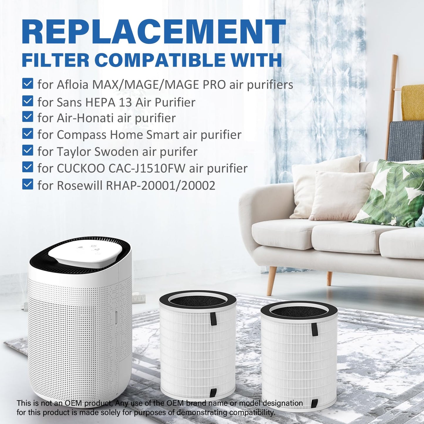 Max/Mage/Mage Pro Replacement Filter Compatible with Afloia MAX/MAGE/MAGE PRO Air Purifier and Sans/Air-Honati/Compass Home Smart/Taylor Swoden/Cuckoo CAC-J1510FW/Rosewill RHAP-20001/20002