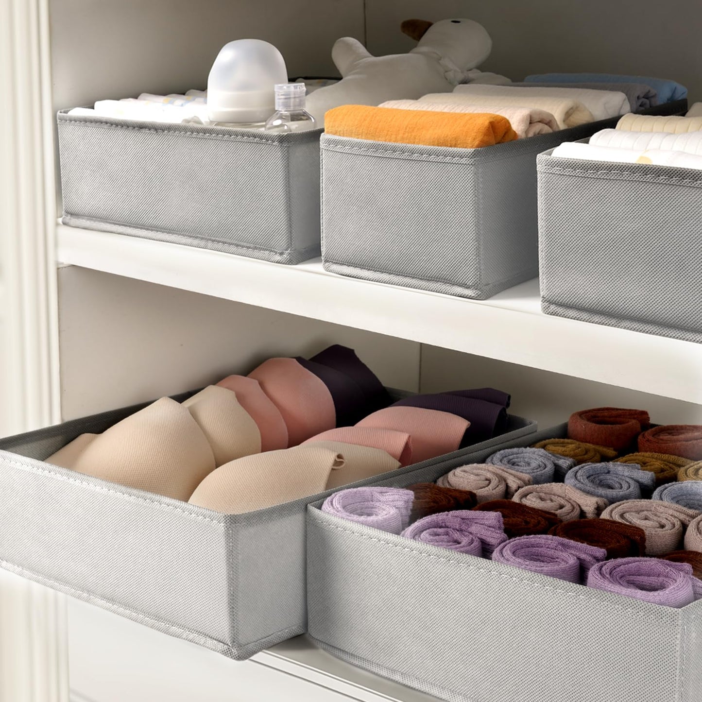 Criusia Drawer Organizer Clothes, 8 Pack Dresser Organizer for Underwear, Sock, Baby Clothes- Foldable Closet Organization and Storage Dividers Bins for Nursery, Bedroom (Grey)