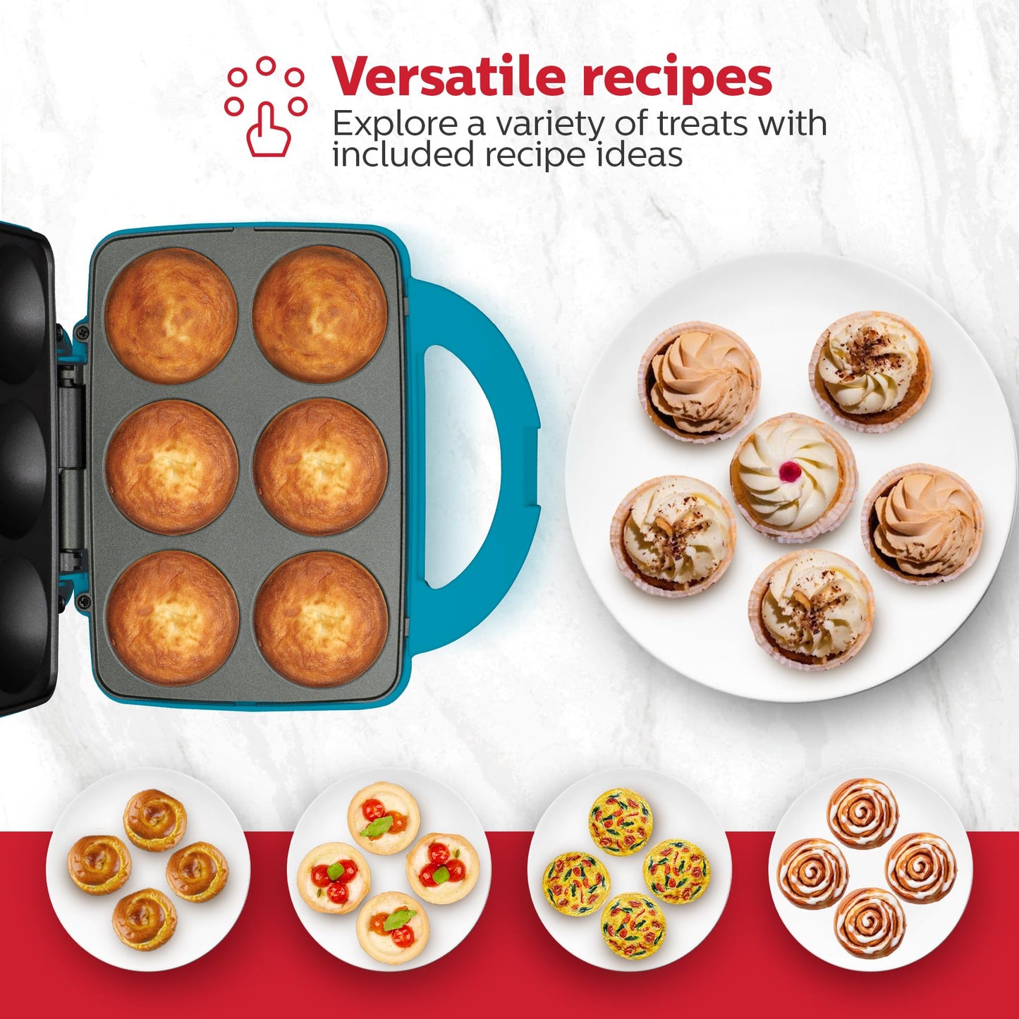 Holstein Housewares Non-Stick 6-Count Electric Cupcake Maker Machine – Bakes 6 Cupcakes, Muffins, Pizza Cups, Cinnamon Buns – Perfect for Gifts, Birthdays, Holidays, or Bake Sales, Teal