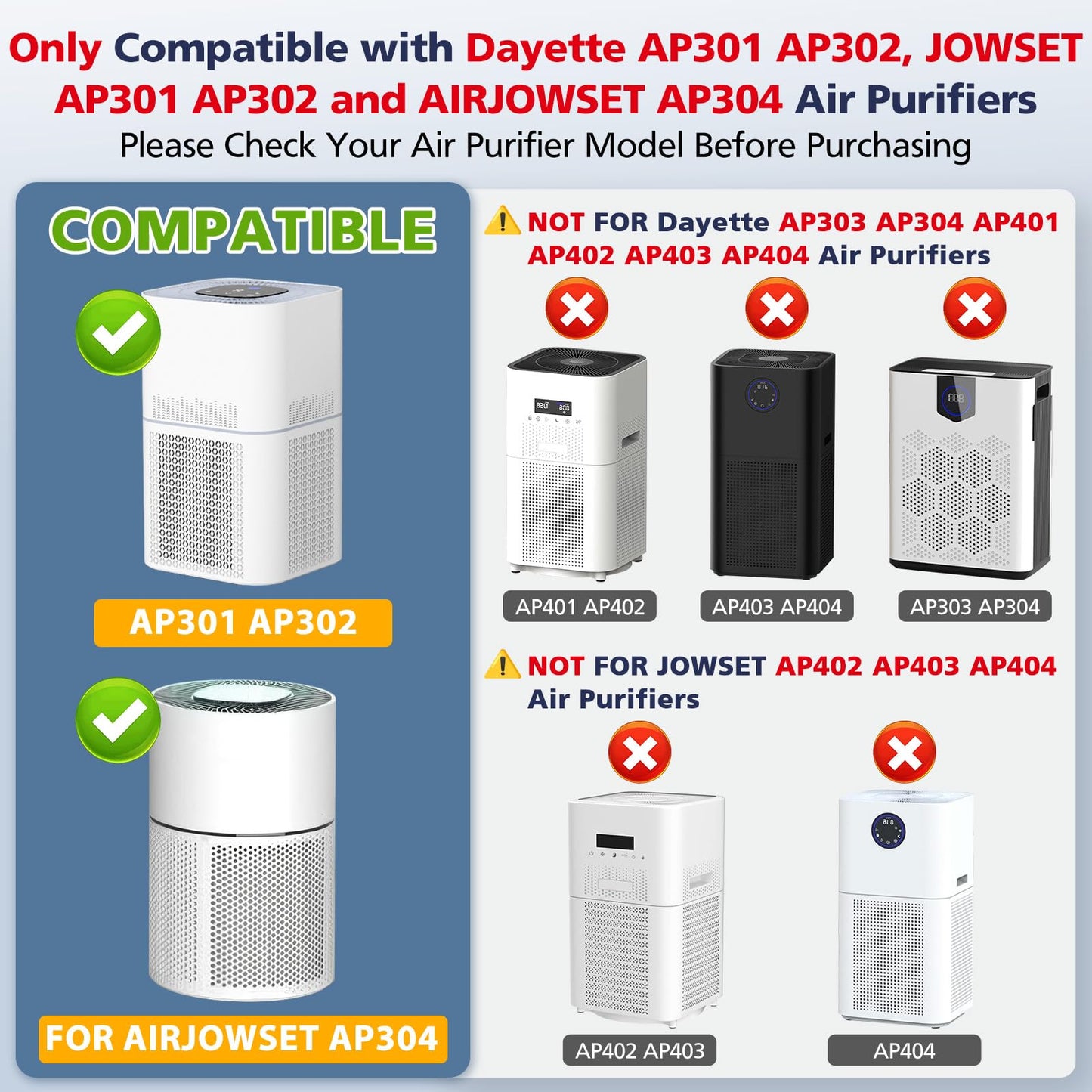 2 Pack AP301 Replacement Filter, Only Compatible with Dayette AP301 AP302 Air Purifier, Efficient Air Filter, NOT FOR AP303 AP304 AP401 AP402 AP403 AP404 Air Purifiers
