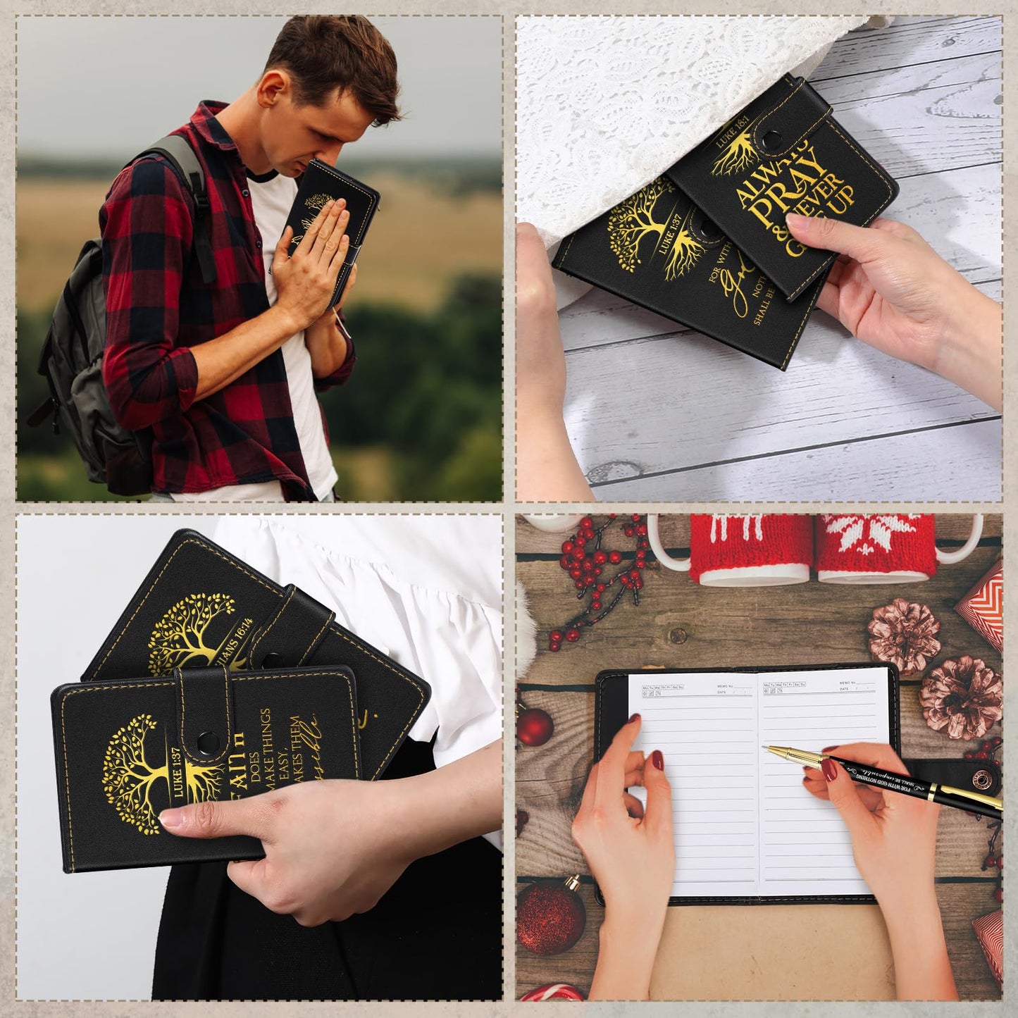 Spakon 20 Sets Fathers Day Christian Gifts Bulk for Church Men Women Religious Leather Notebook Prayer Journal with Pen Bible Study Group Scripture Teacher Dad Husband (English Tree of Life,Black)