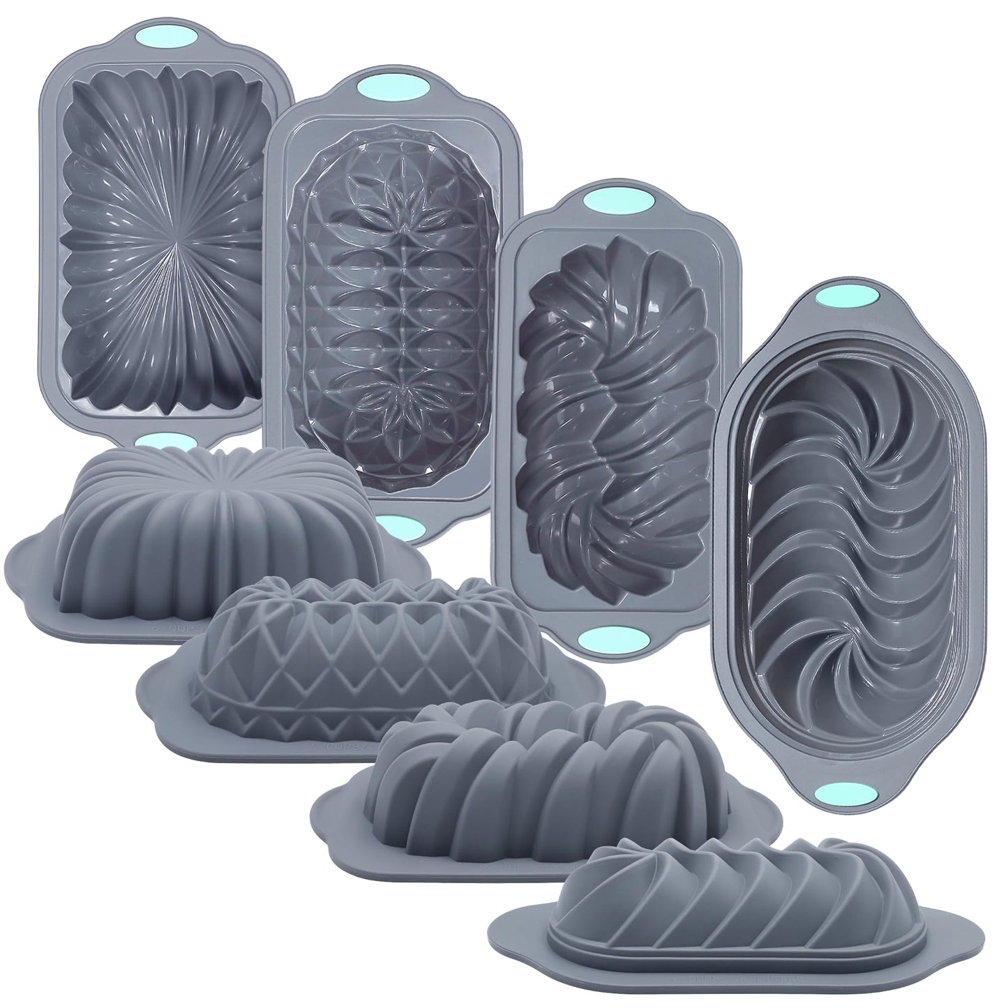 Tongjude 4 Piece Silicone Loaf Pan for Baking, Non-Stick Kitchen Oven Bread Pan, Perfect for Banana Bread, Sandwich, Pound Cake and Meatloaf, 6 Cups, Grey
