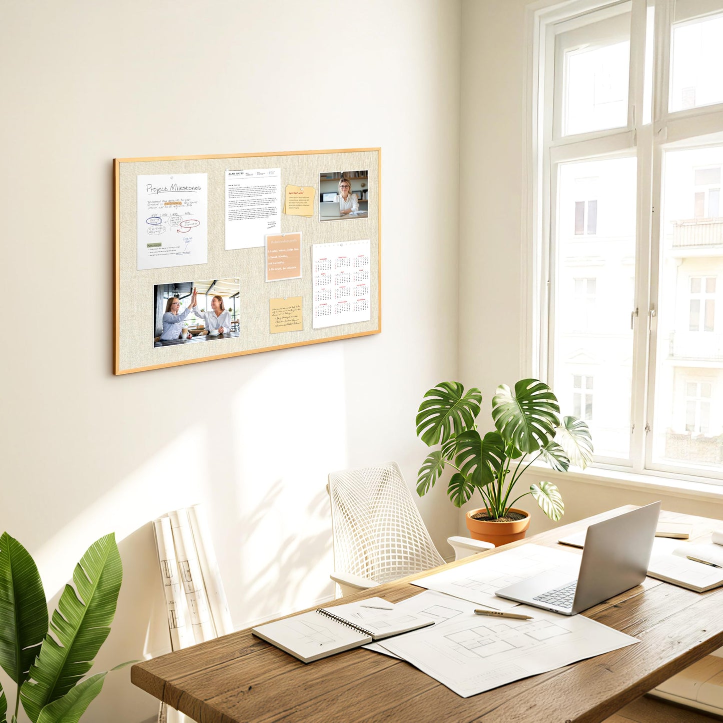 Marribol Pin Board with Linen,30’’x 20’’,Gold Aluminum Framed Vision Board for Home Office School,with 10 Cards,10 Push Pins