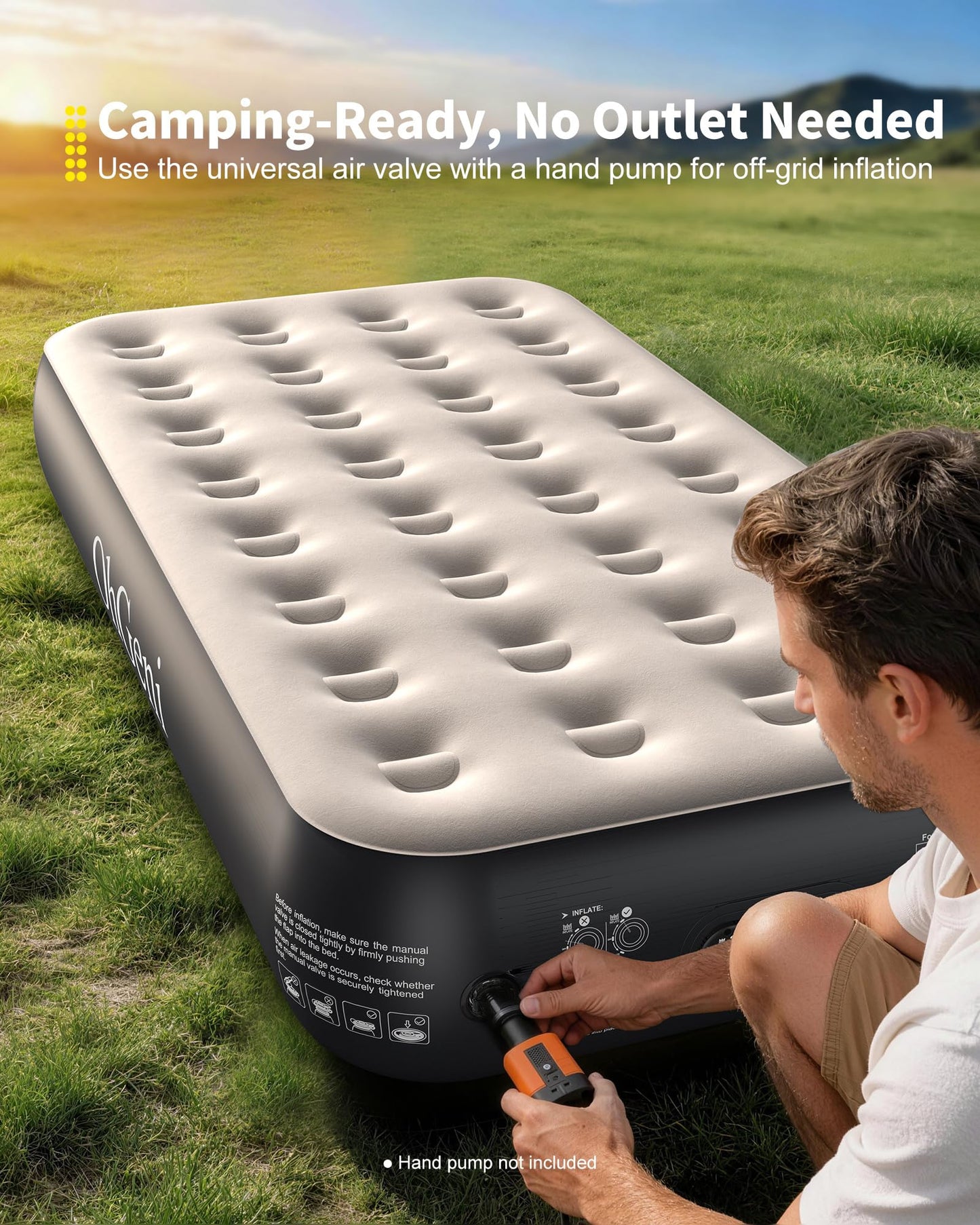 OhGeni Twin Air Mattress with Built in Pump, Camping Air Mattress with External Valve, Family Choice Award Winner, 13" Inflatable Blow up Bed, Portable Foldable Airbed for Home & Outdoor, 300lbs