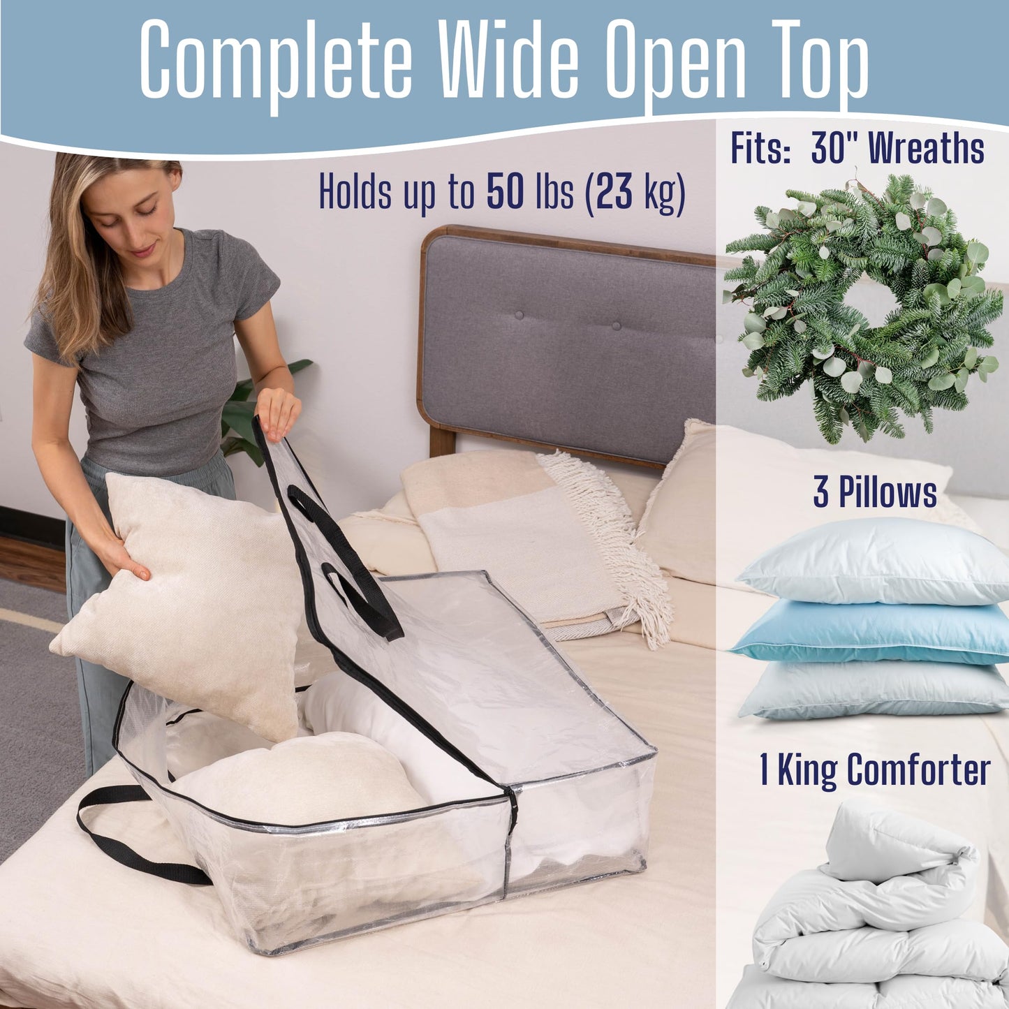 VENO 5 Pack Clear Moving Bags, Fits 30" Wreath & Storage Totes, Heavy Duty Packing Bags with Handles for Clothes & Bedding