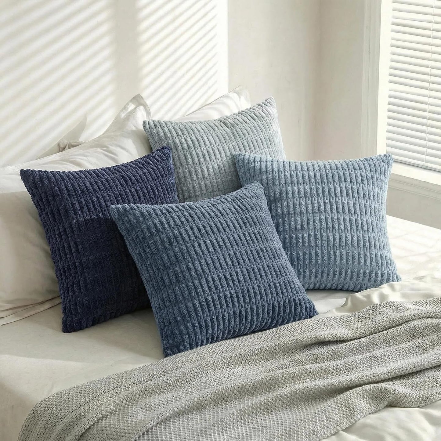 Fancy Homi 4 Packs Decorative Throw Pillow Covers for Living Room Couch Bed, Modern Farmhouse Boho Home Décor Accent Cushion Case, 18" x 18", Blue Series