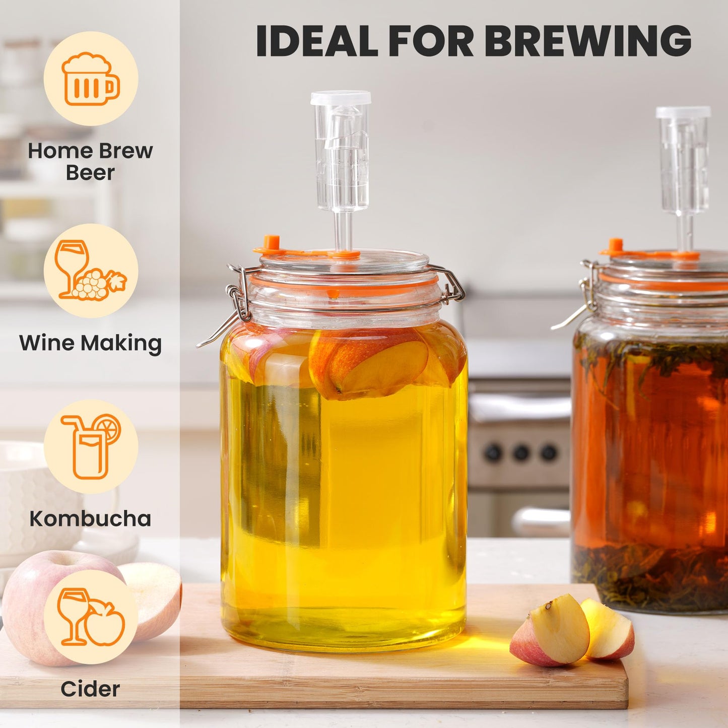 YARWELL 1 Gallon Fermentation Jars with Airlocks, Fermenting Kit for Sauerkraut, Kimchi, Kombucha and Pickles, 2 Pack